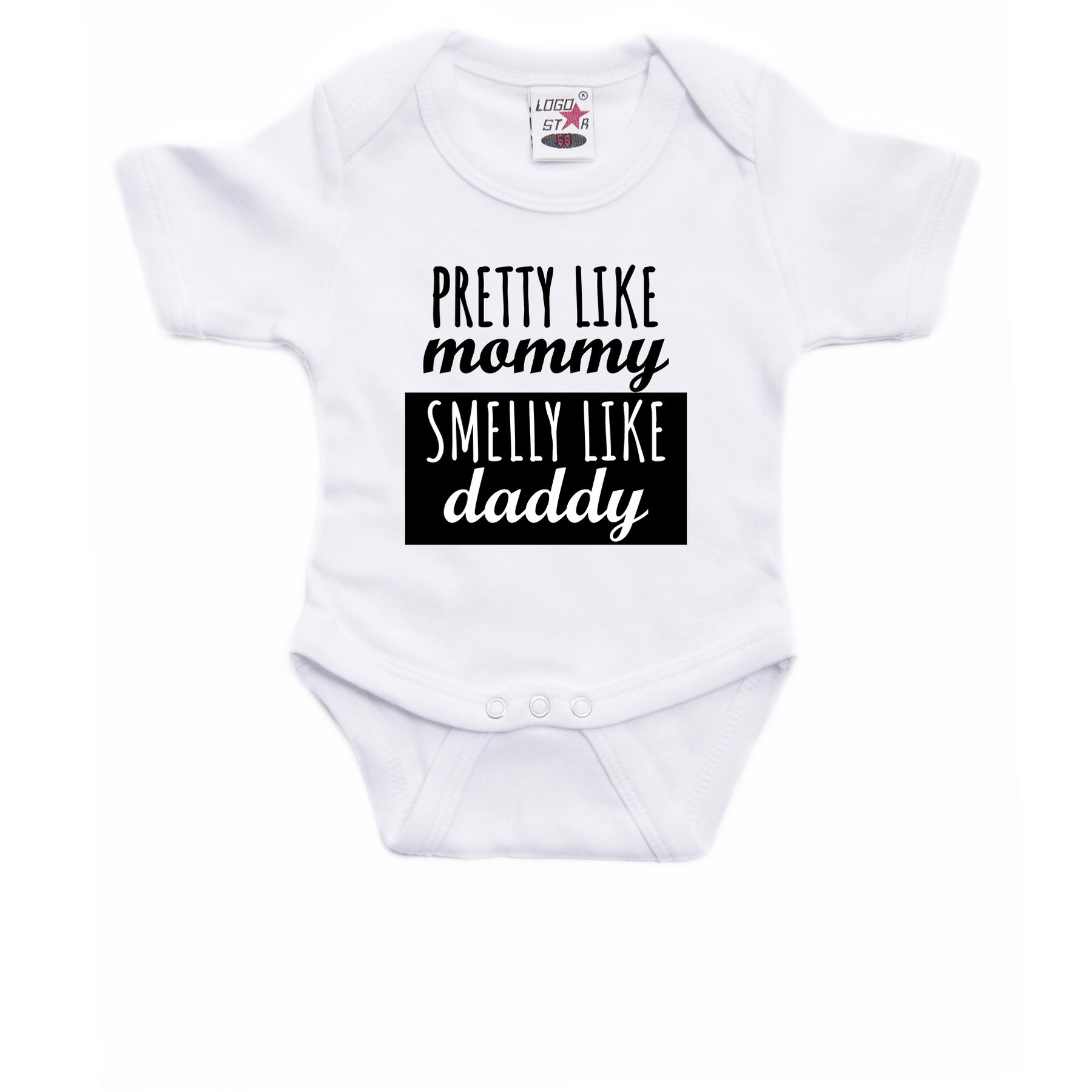 Pretty like mommy smelly like daddy cadeau baby rompertje wit jongen/meisje 80 (9-12 maanden) -