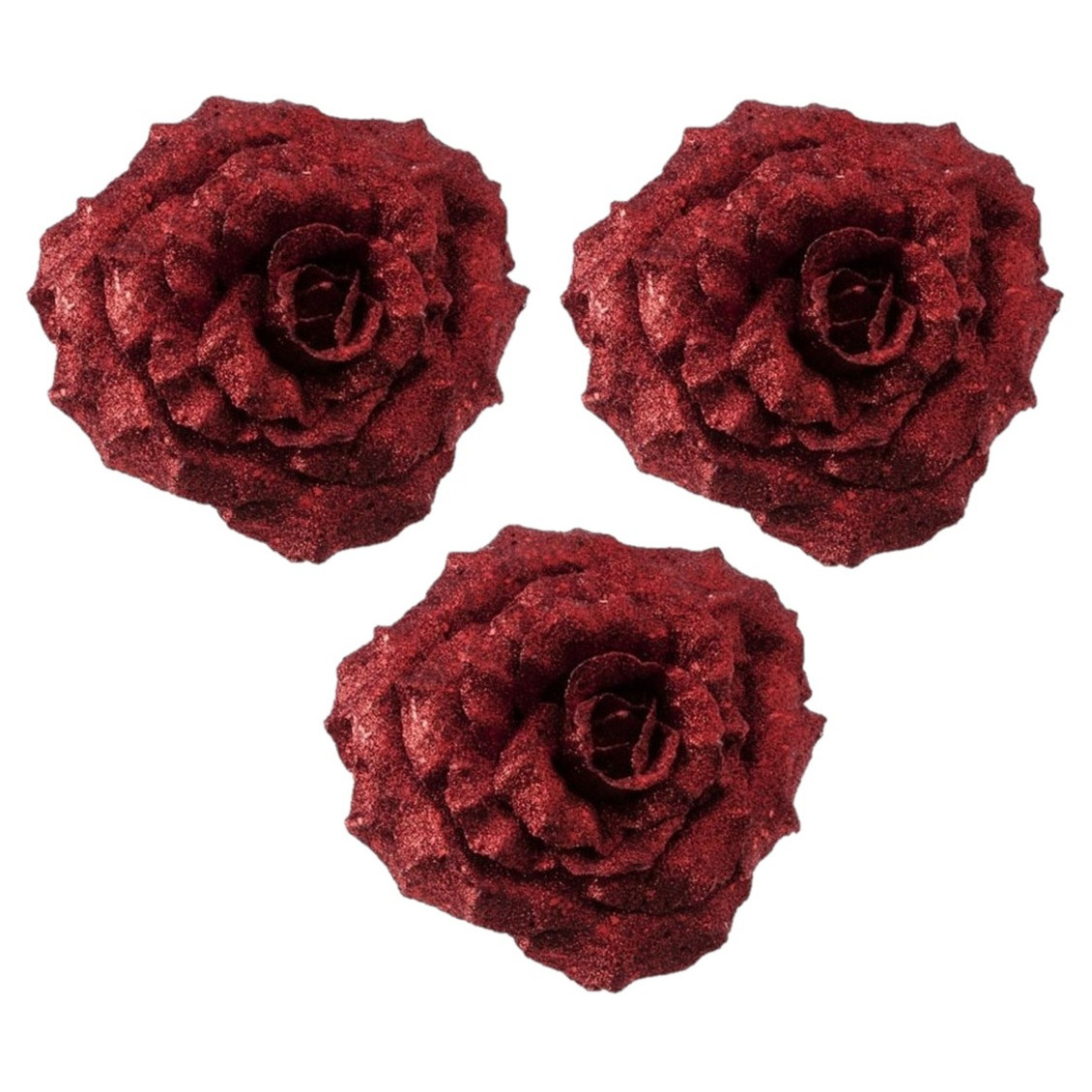 4x Kerstboomversiering bloemen op clip rode glitter roos 18 cm -