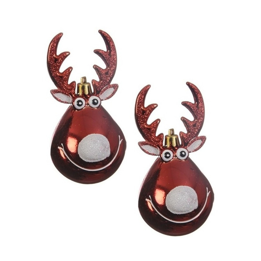 10x Kersthangers figuurtjes rendier Rudolph kerst rood 11 cm -