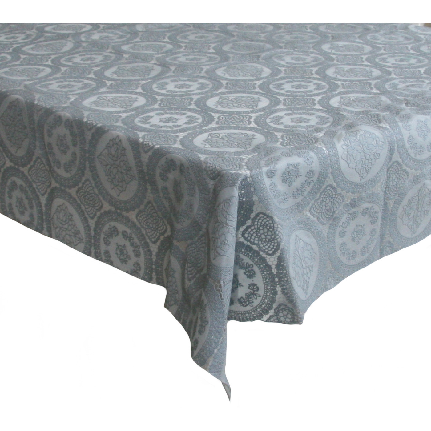 Bellatio design Tafelzeil - grijs - kanten patroon - 140 x 220 cm - Tuintafelkleed - Dineren -