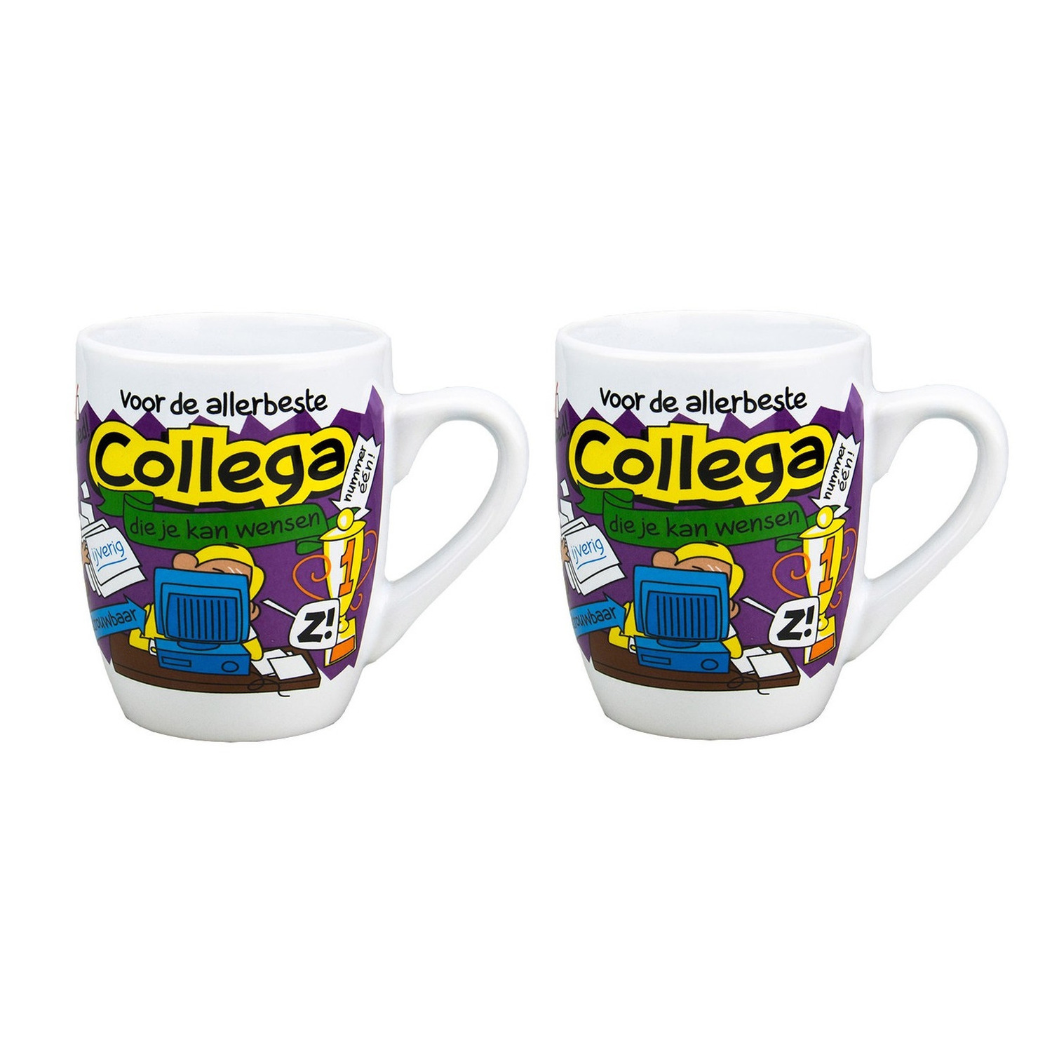 Set van 2x stuks cartoon cadeau mok/beker voor de allerbeste collega 300 ml -