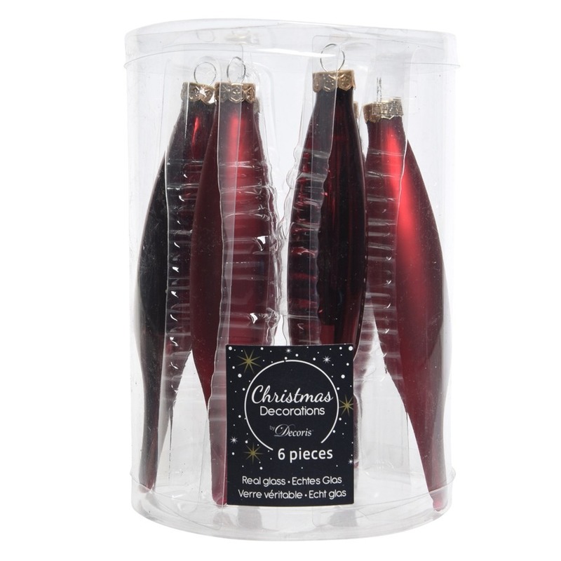18x stuks glazen kersthangers ijspegels kerstballen donkerrood 15 cm -