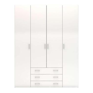 Kledingkast Space - 4-deurs - hoogglans wit - 200,4x154x49,5 cm - Leen Bakker