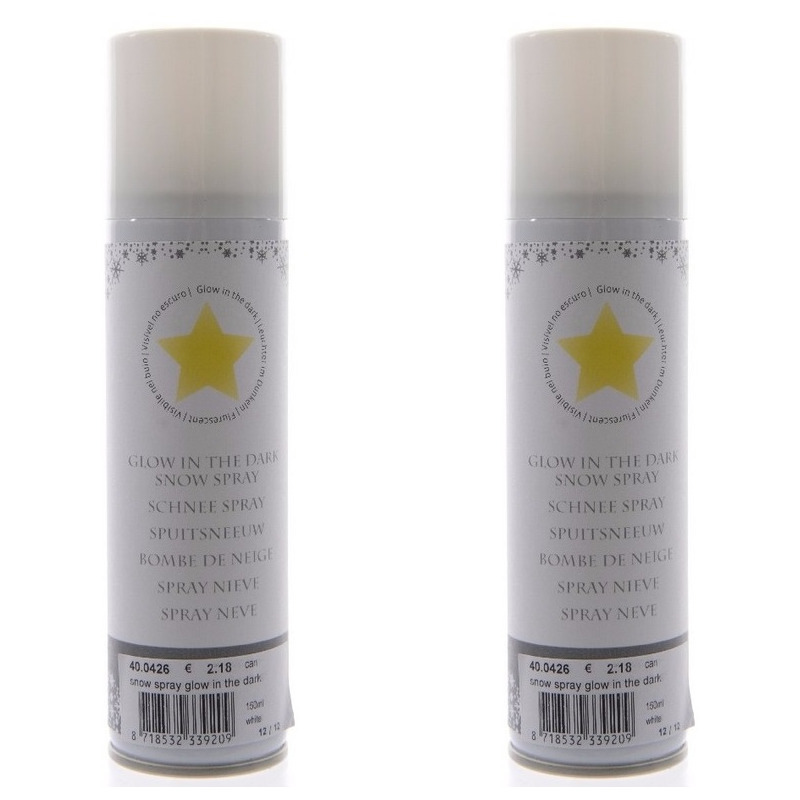 Sneeuwspray glow in the dark - 4x stuks - busje 150 ml - kunstsneeuw spray - spuitsneeuw -