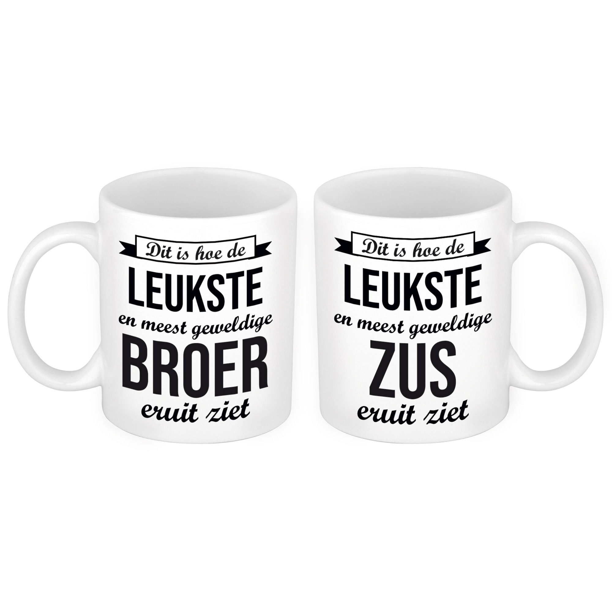 Leukste en meest geweldige broer en zus mok - Cadeau beker set voor Broer en Zus -