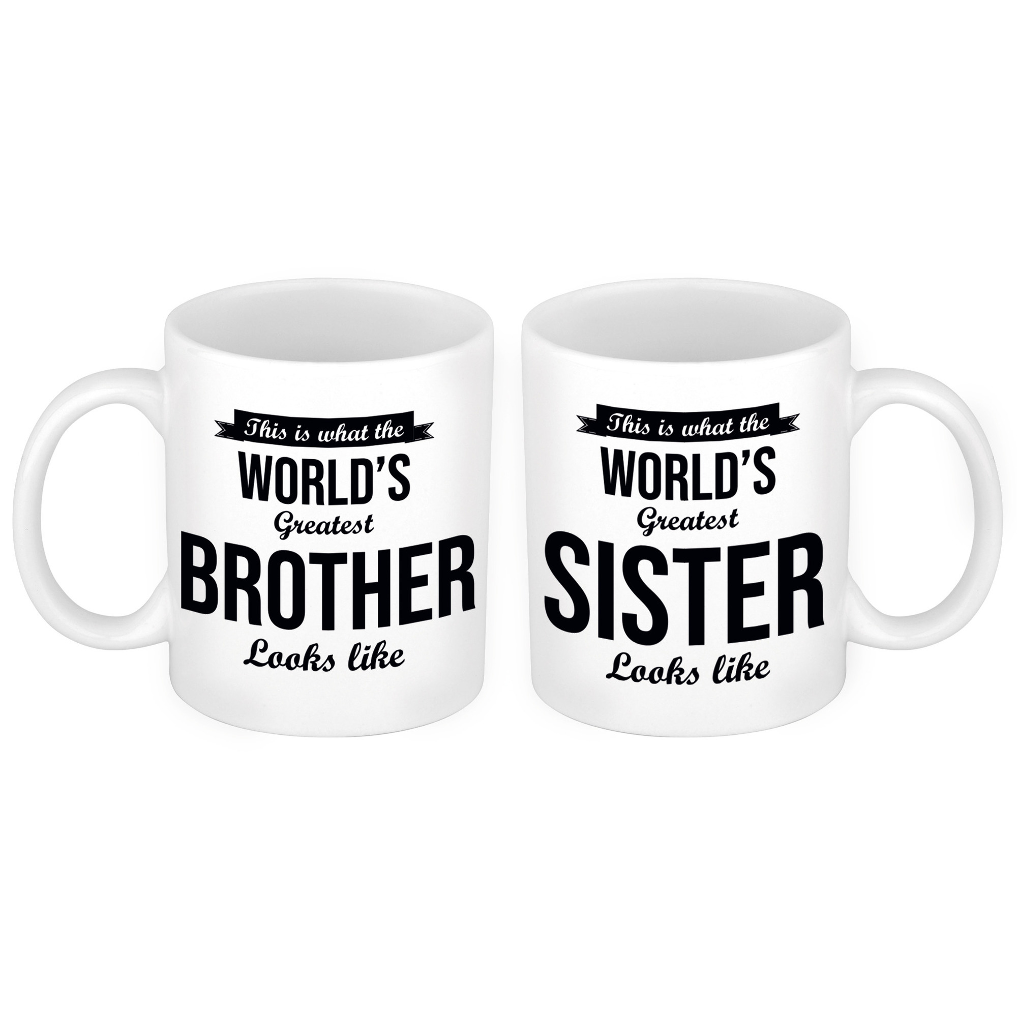 Worlds Greatest Brother en Sister mok - Cadeau beker set voor Broer en Zus -