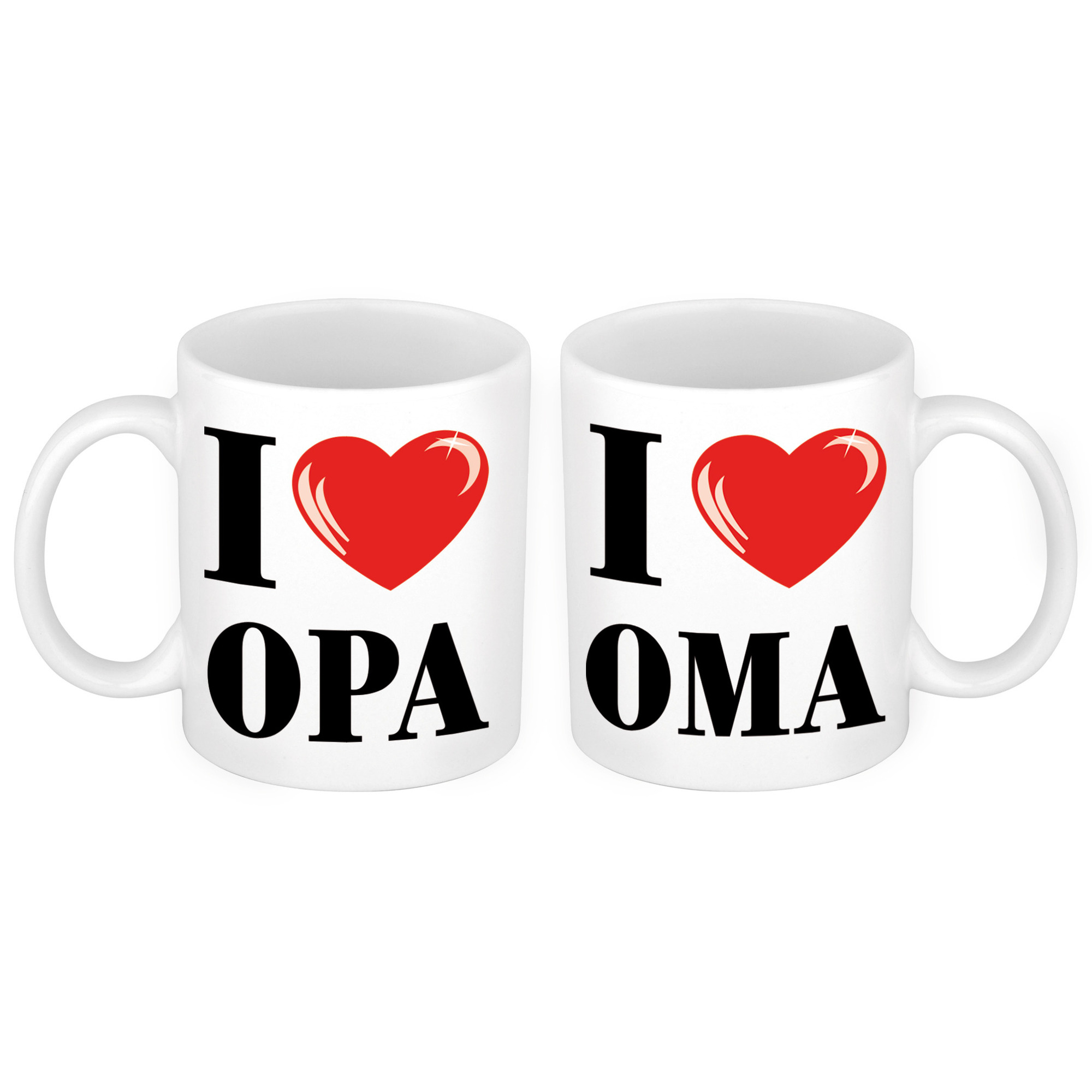 I love Opa en Oma mok - Cadeau beker set voor Opa en Oma -