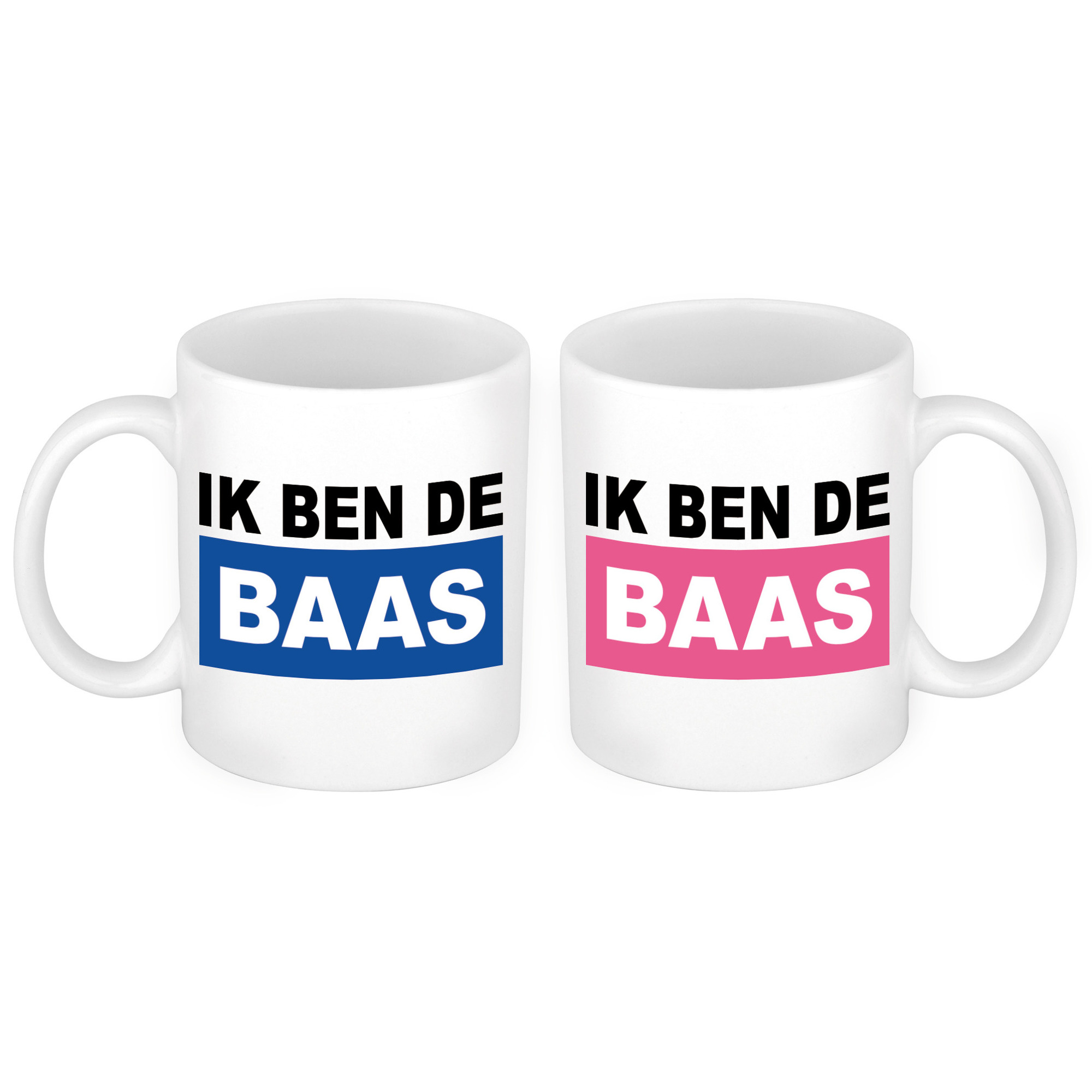 Ik ben de Baas mok roze en blauw - Bruiloft huwelijks koppel cadeau -