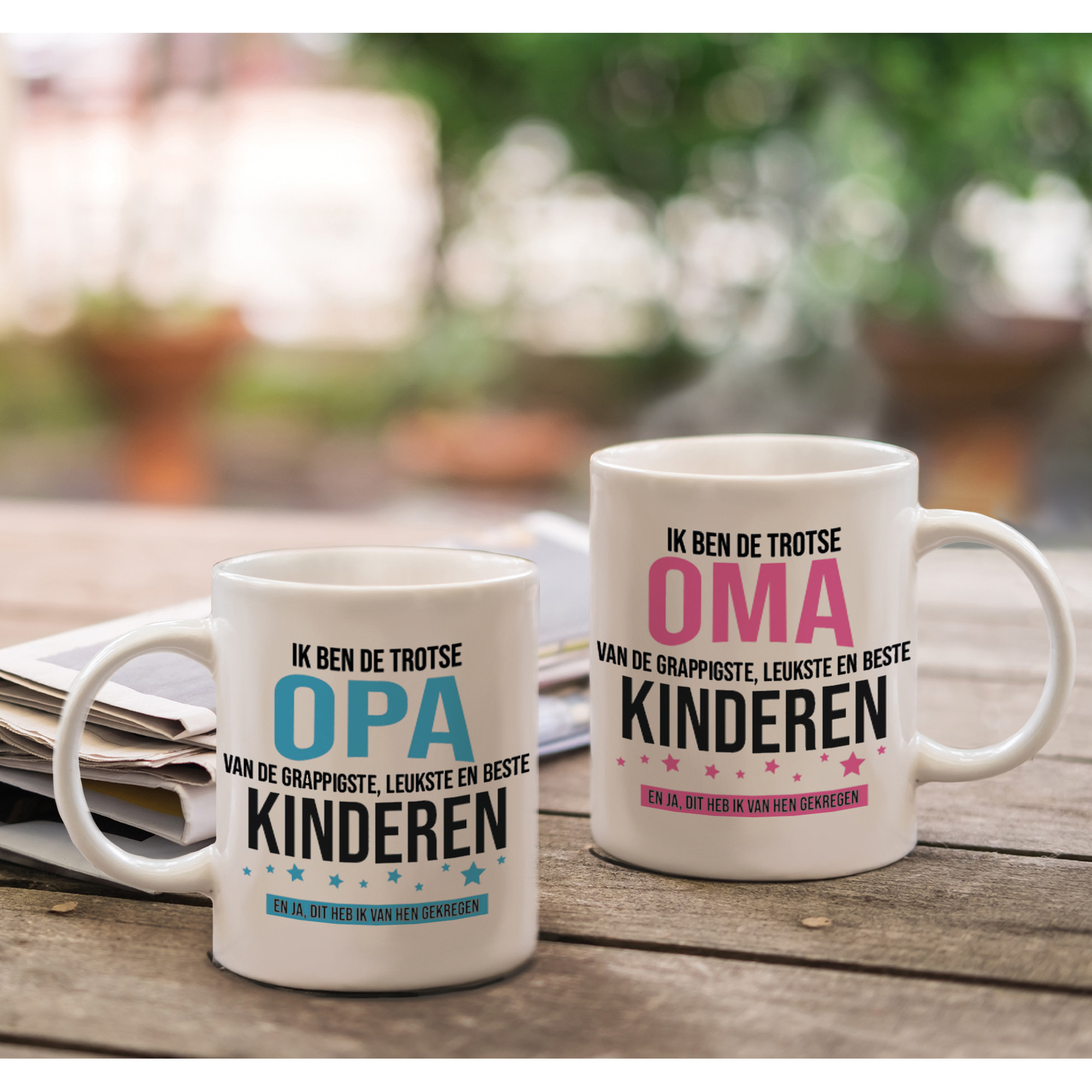 Trotse Opa en Oma mok van de grappigste en leukste kinderen - Cadeau beker set voor Opa en Oma -