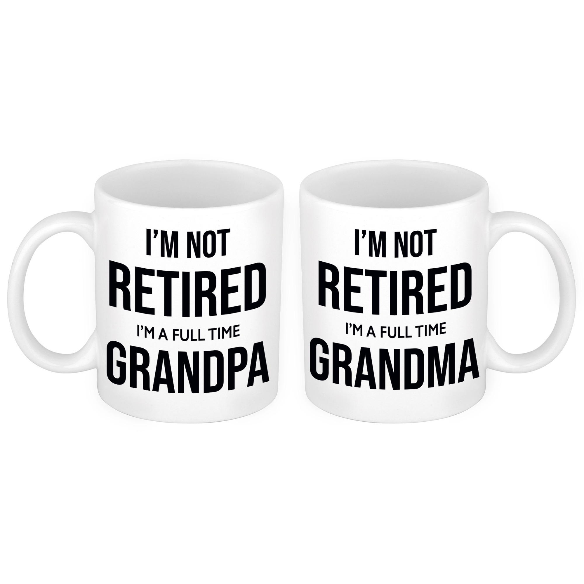 Not retired but fulltime grandma en grandpa mok - Cadeau beker set voor gepensioneerde Opa en Oma -