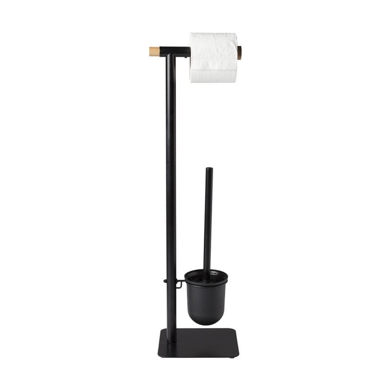 Toiletborstel en papierhouder - zwart - 21 cm