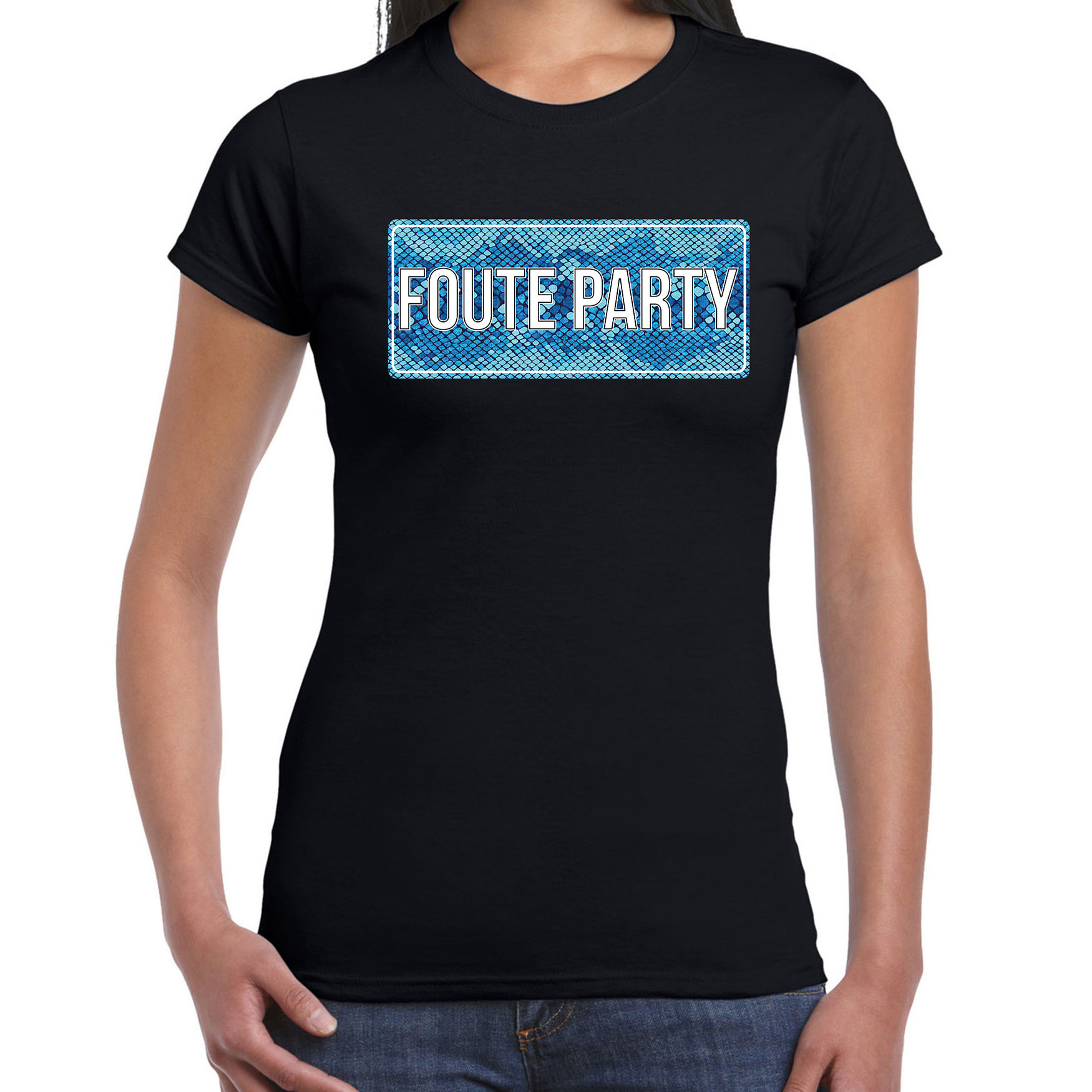 Foute party fun tekst t-shirt zwart voor dames L -