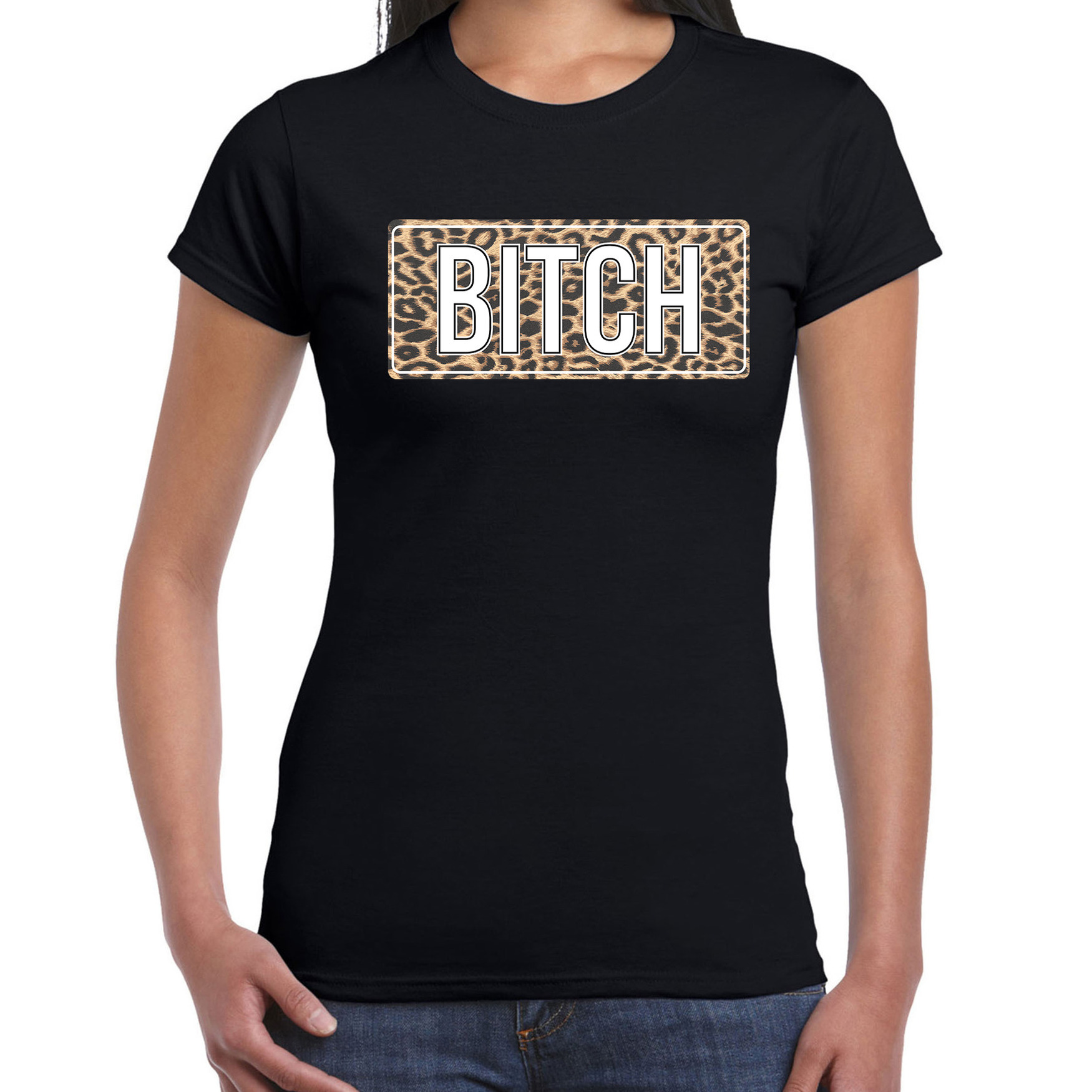 Bitch fun tekst t-shirt zwart voor dames XS -