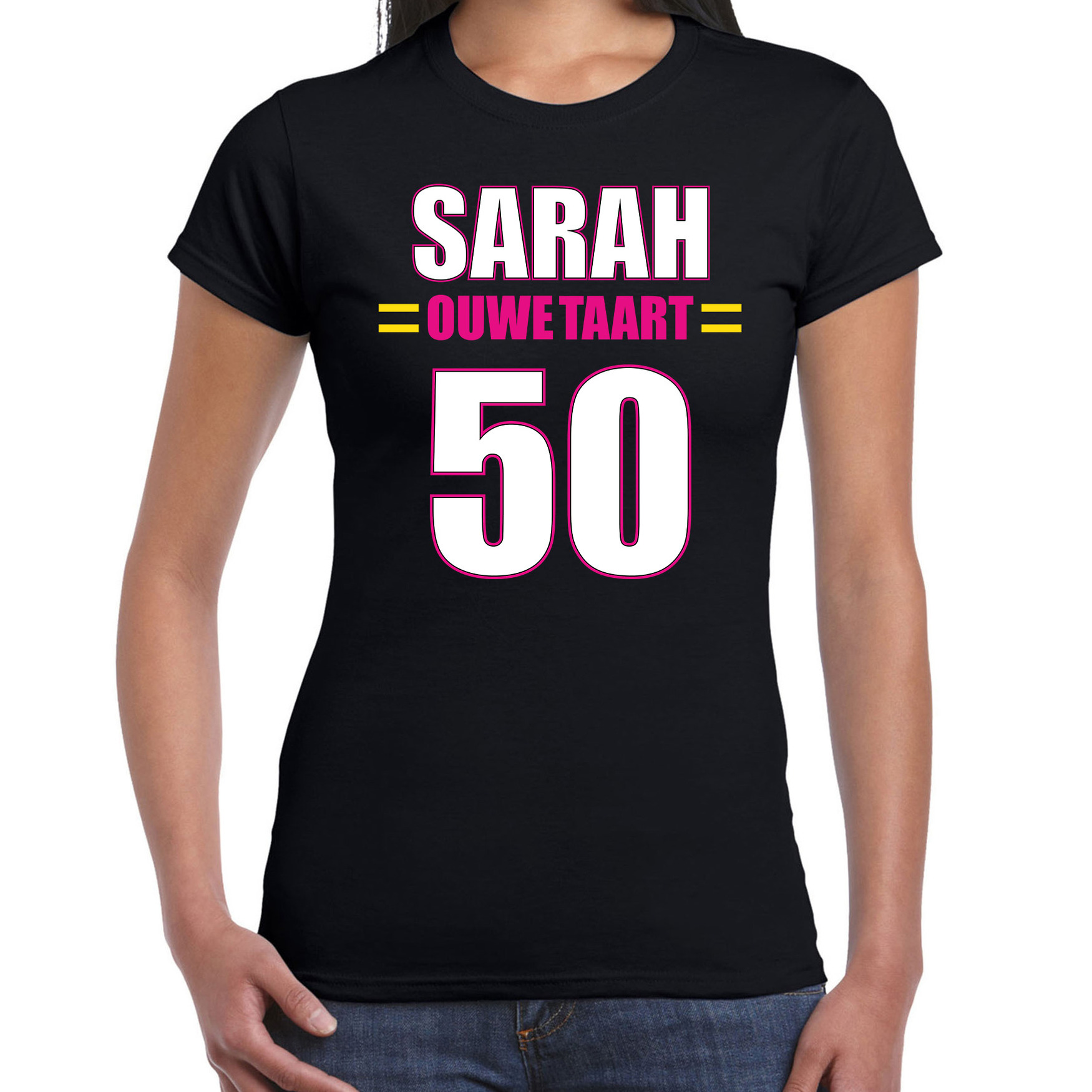 Verjaardag cadeau t-shirt ouwe taart 50 jaar Sarah zwart voor dames S -