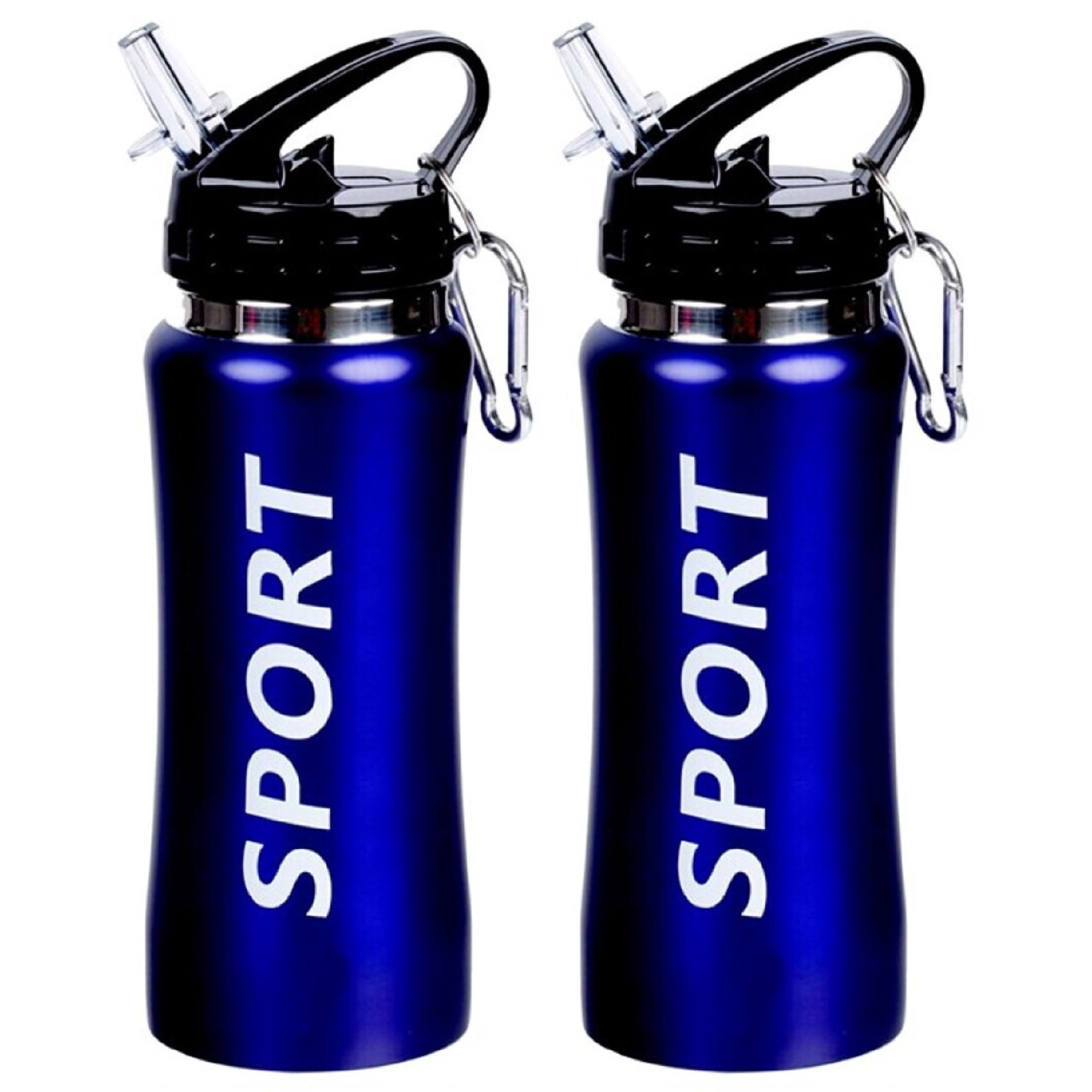 2x Sport Bidon drinkfles/waterfles Sport print blauw 420 Ml -