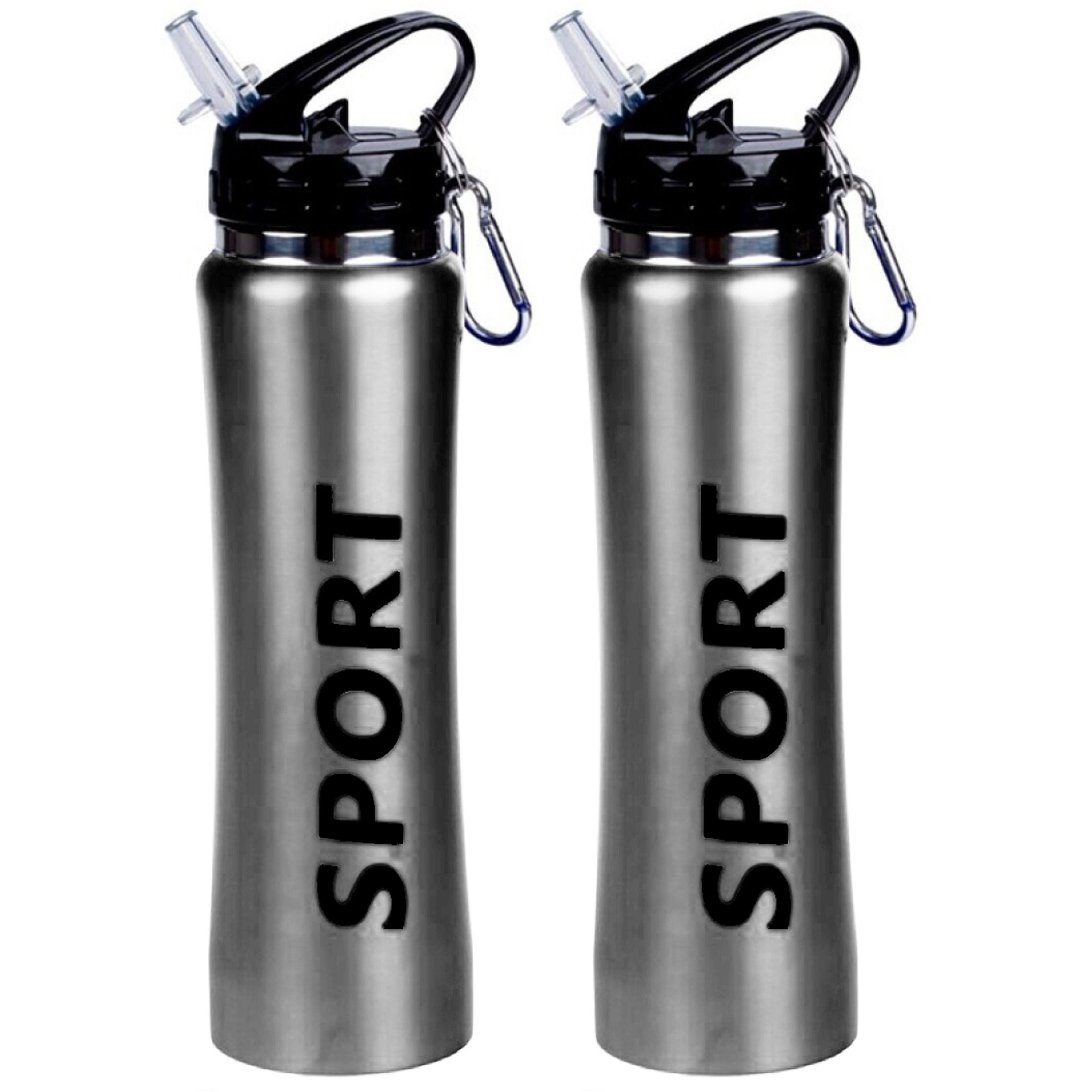 2x Sport Bidon drinkfles/waterfles Sport print zilver 600 Ml -