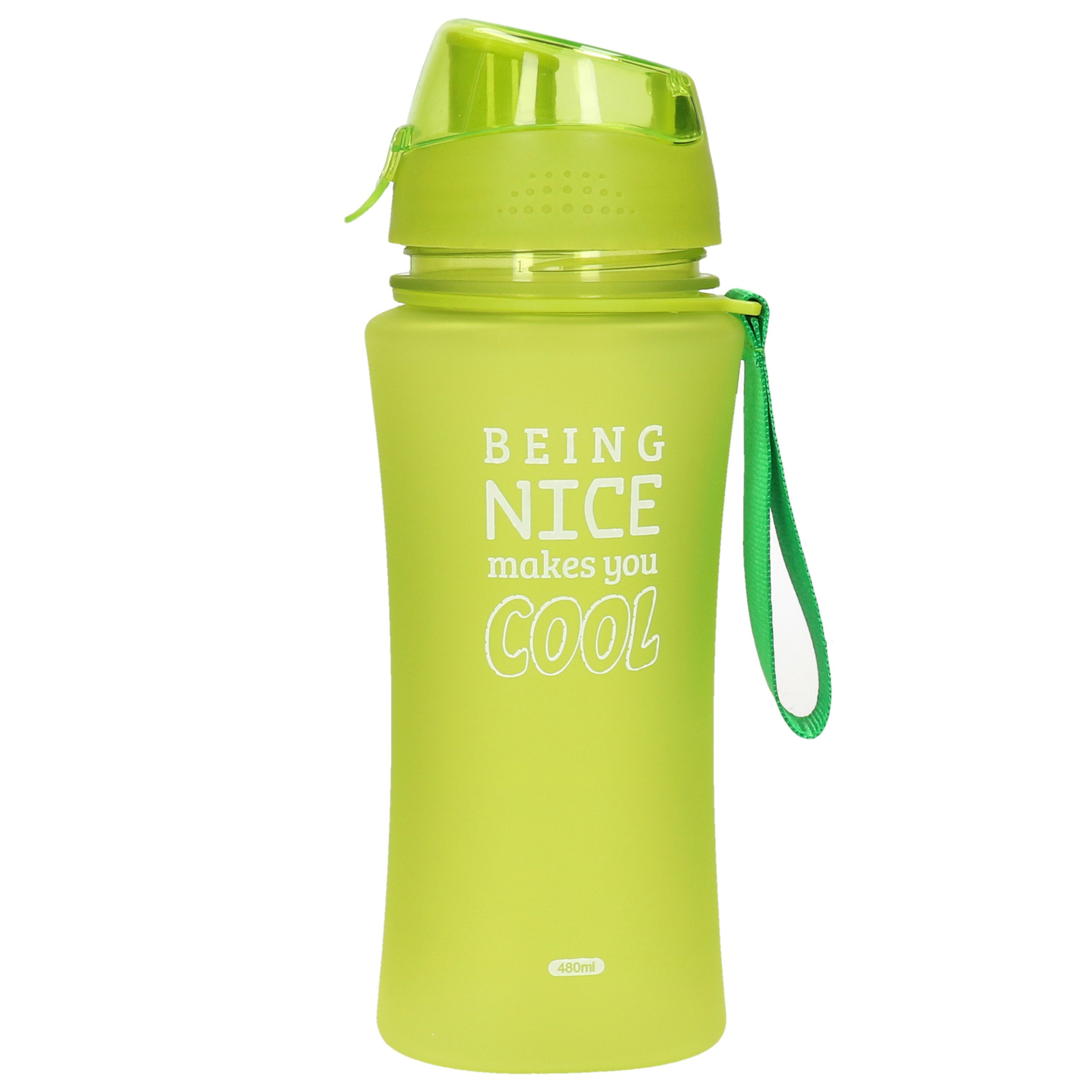 Sport Bidon drinkfles/waterfles - Being Nice - groen - kunststof - 480 ml -