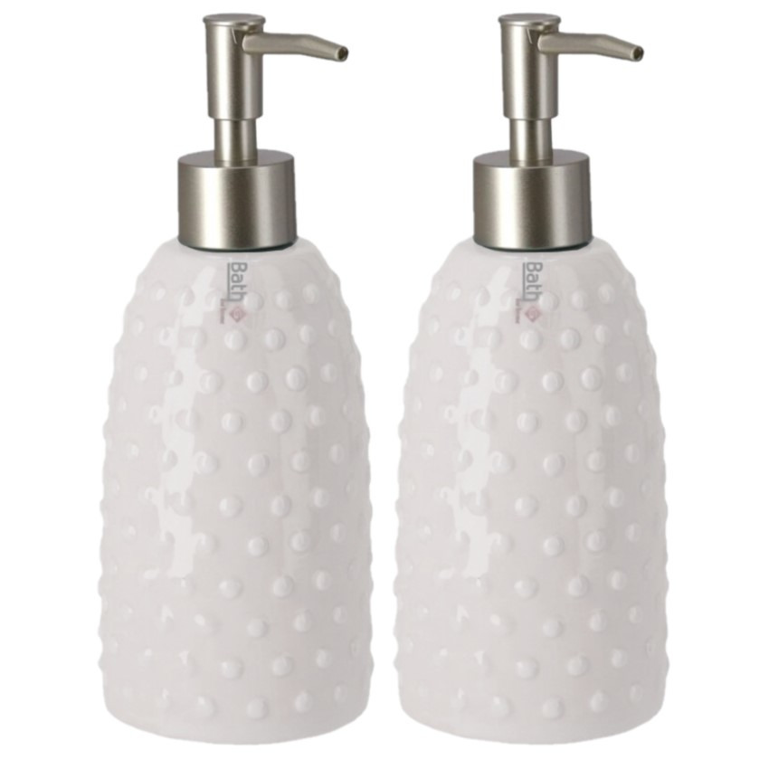 Set van 2x stuks zeeppompjes/zeepdispensers wit keramiek 20 cm -
