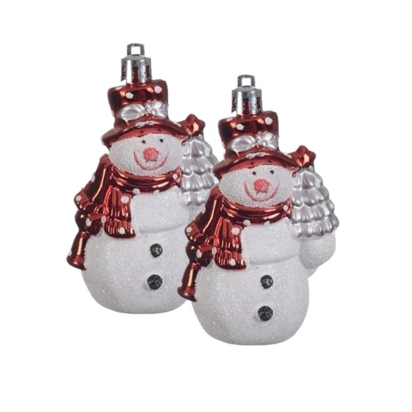 Decoris kersthangers sneeuwpop - 4x st - 8 cm - kunststof- kerstornamenten -