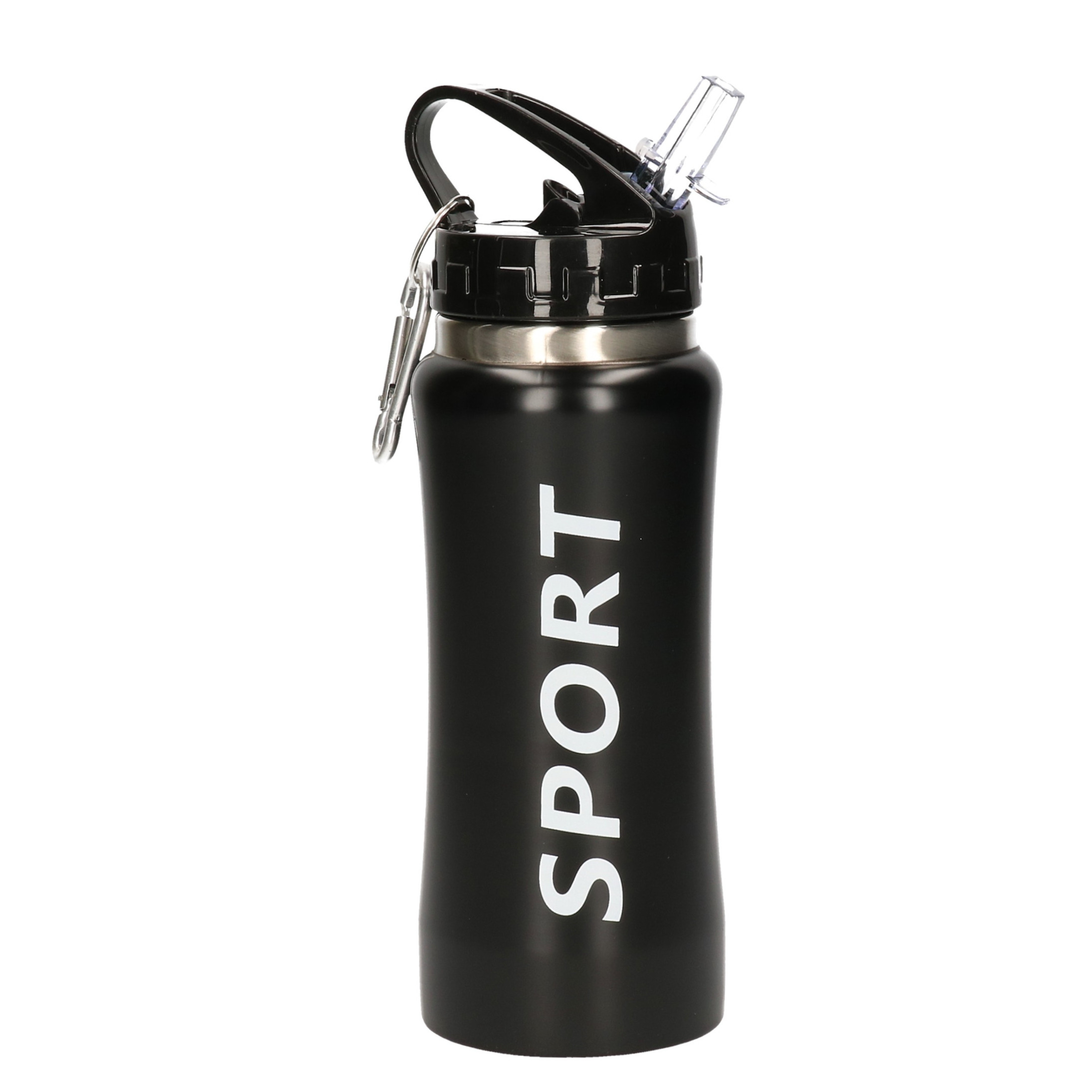 Sport bidon drinkfles/waterfles Sport print zwart 420 Ml -