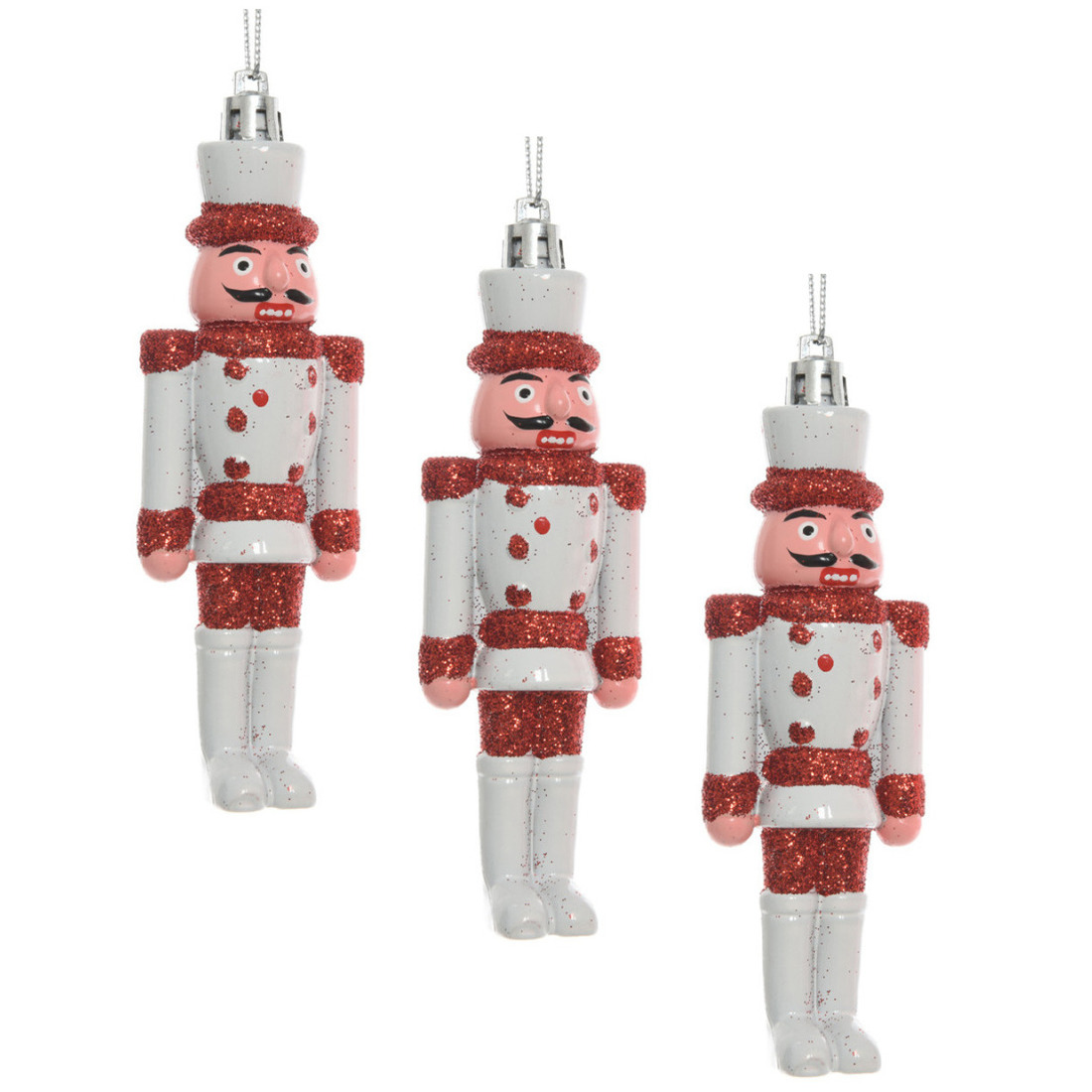 6x Kersthangers notenkrakers poppetjes/soldaten wit/rood 12,5 cm -