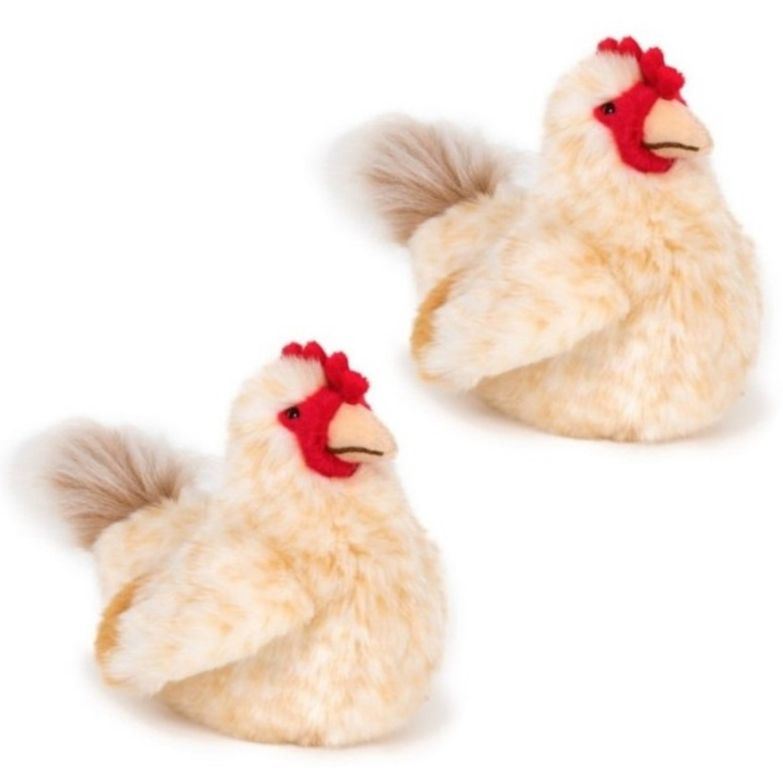 Semo Knuffel Kip - 2x stuks - lichtbruin - pluche - 23 cm - knuffeldier -