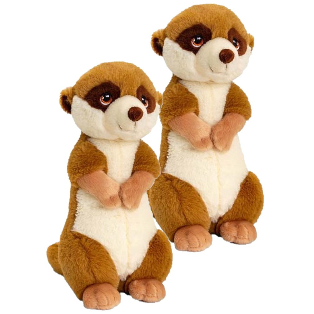 Keel Toys Pluche knuffel Stokstaartje - 2x stuks - 30 cm - Dieren knuffelbeesten voor kinderen -
