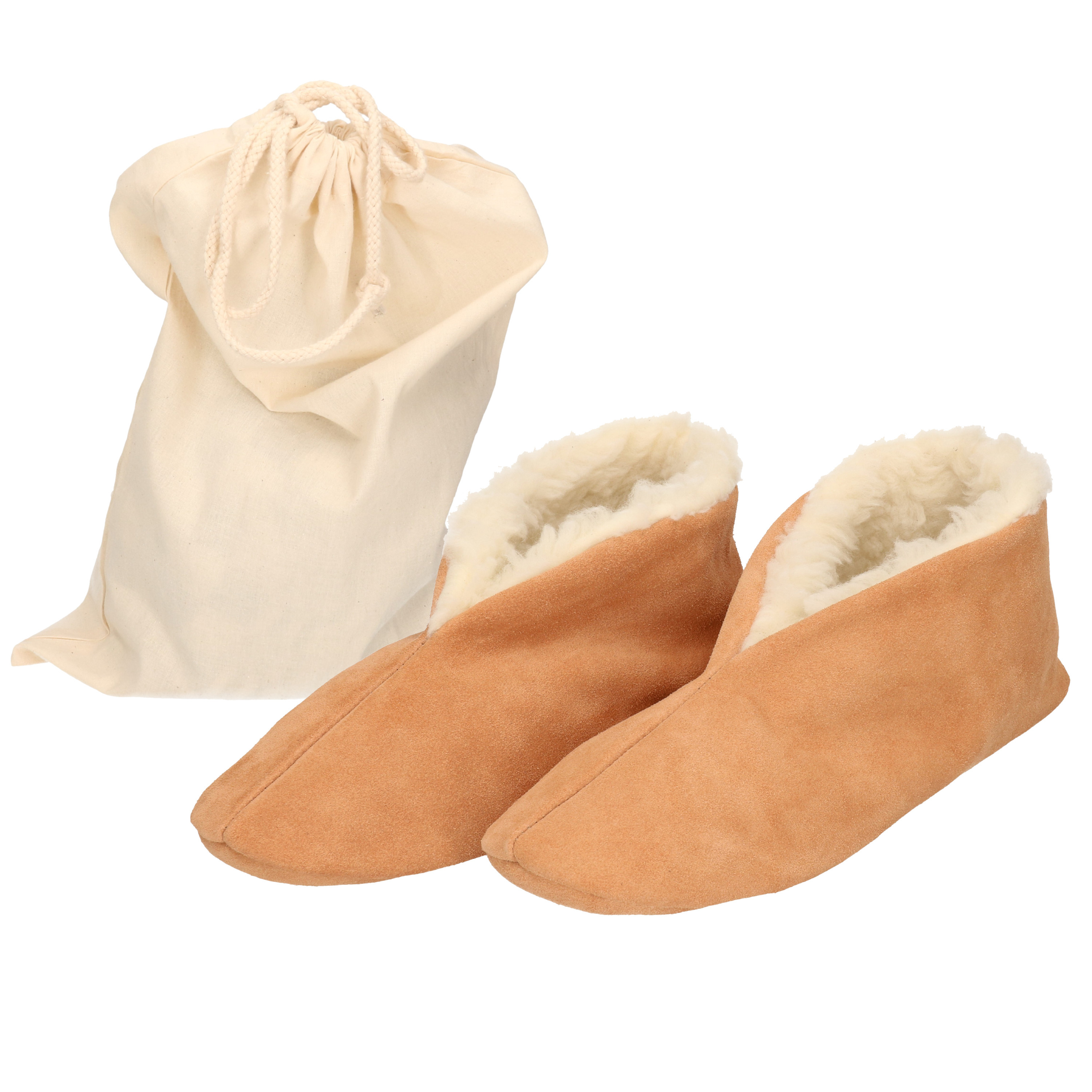 Beige Spaanse sloffen/pantoffels van echt leer/suede voor dames/heren maat 43 met opbergzak 43 -