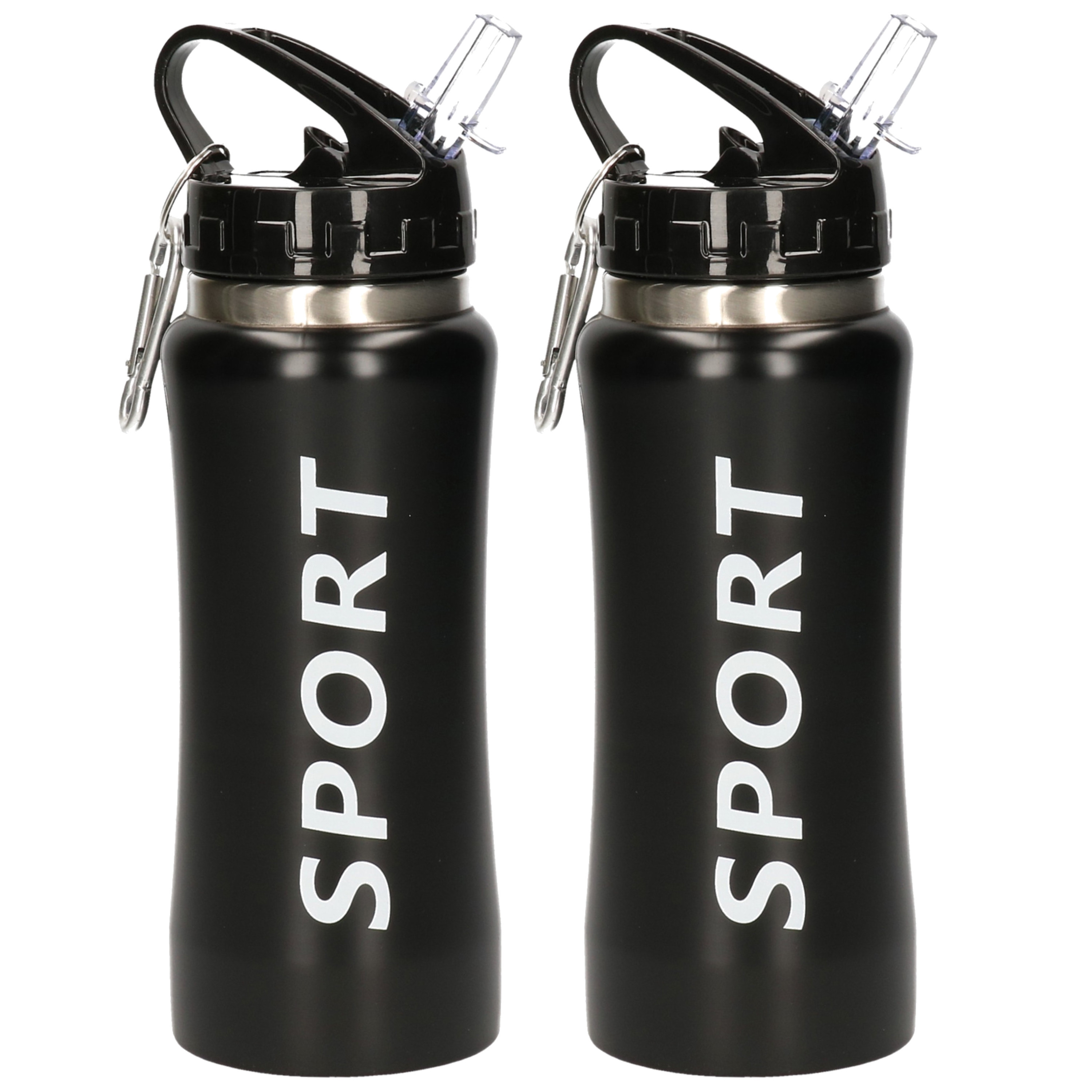 2x stuks sport bidon drinkfles/waterfles Sport print zwart 420 Ml -