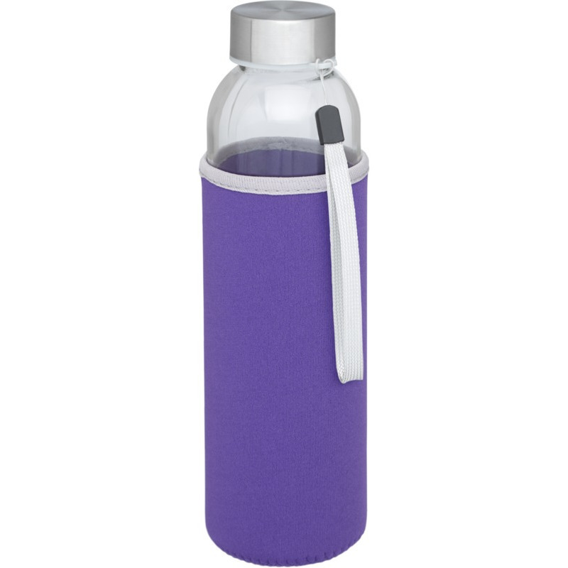 Glazen waterfles/drinkfles - softshell bescherm hoes paars - 500 ml - Sportfles - Bidon -