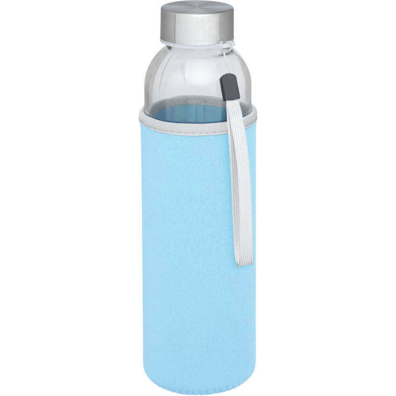 Glazen waterfles/drinkfles - softshell bescherm hoes blauw - 500 ml - Sportfles - Bidon -