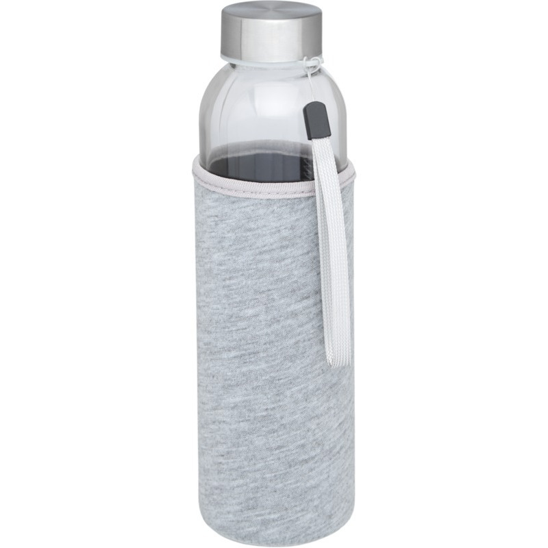 Glazen waterfles/drinkfles - softshell bescherm hoes grijs - 500 ml - Sportfles - Bidon -
