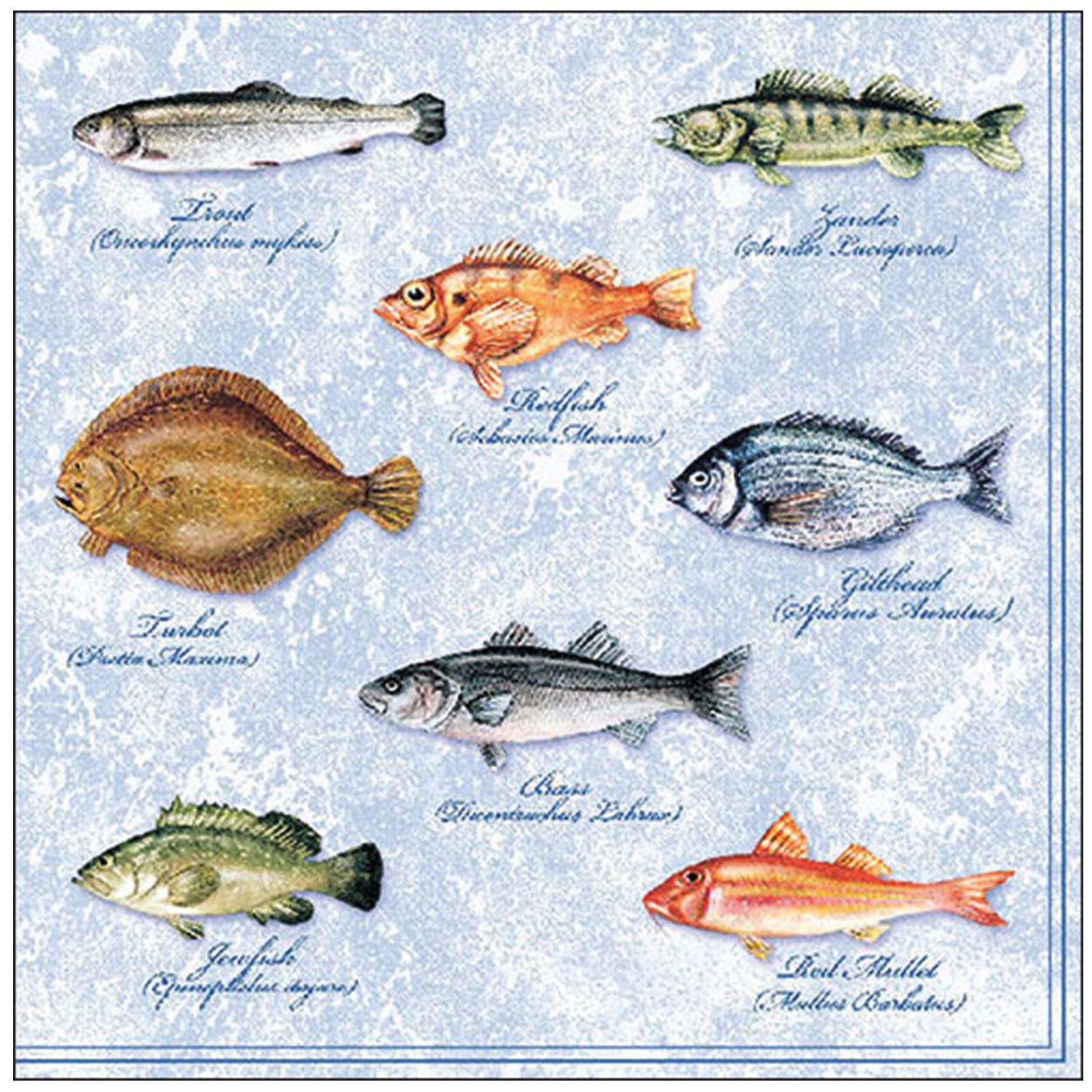 40x Tafel diner/lunch servetten 33 x 33 cm vissen print -