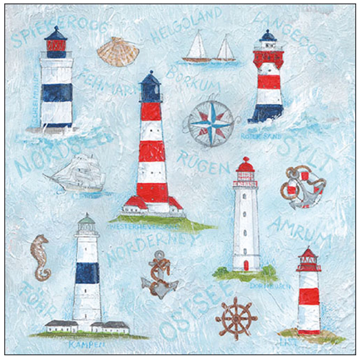 60x Tafel diner/lunch servetten 33 x 33 cm maritiem thema print -