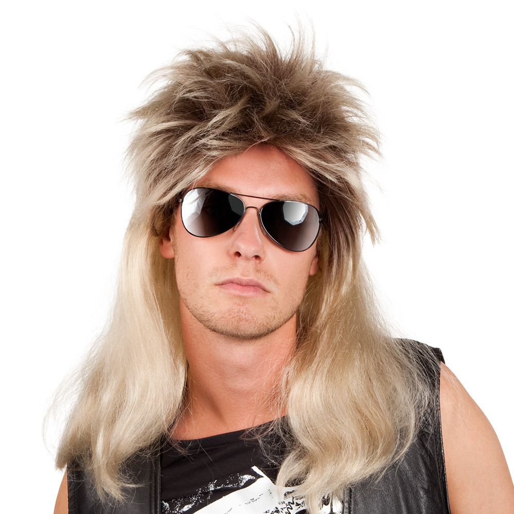 Carnaval verkleed pruik - Heren - Jaren 80/Eighties rocker - matje - New Kids - Blond - Wilde haren -