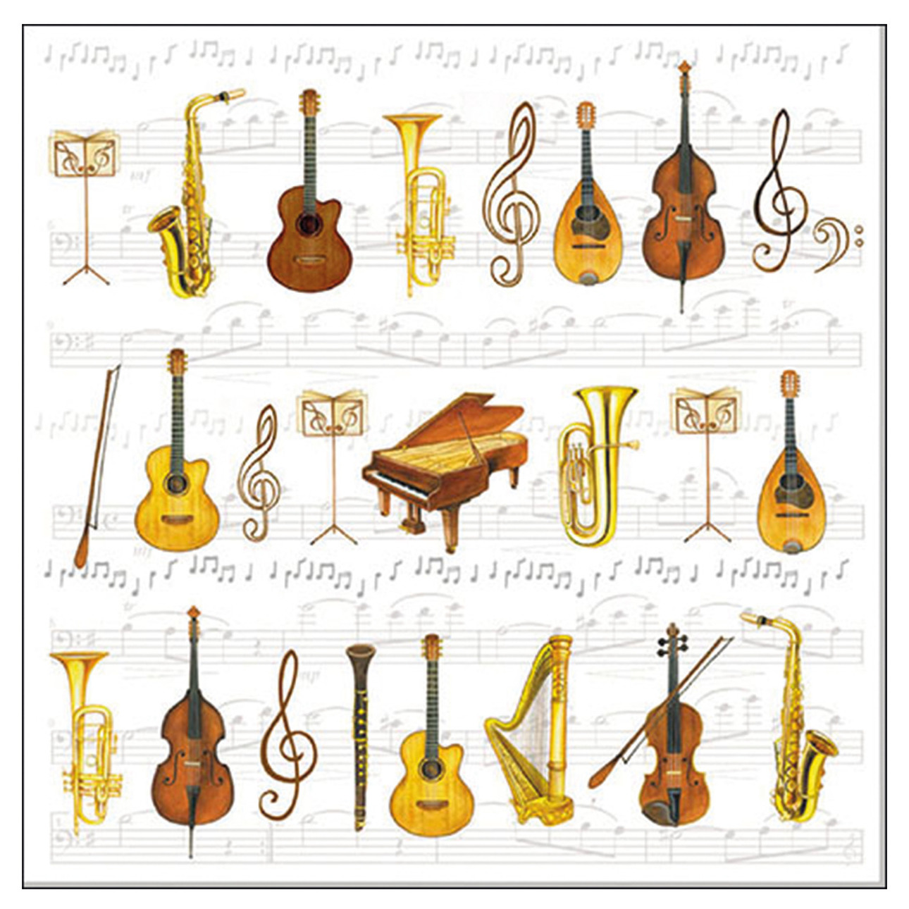 80x Tafel diner/lunch servetten 33 x 33 cm muziek instrumenten print -