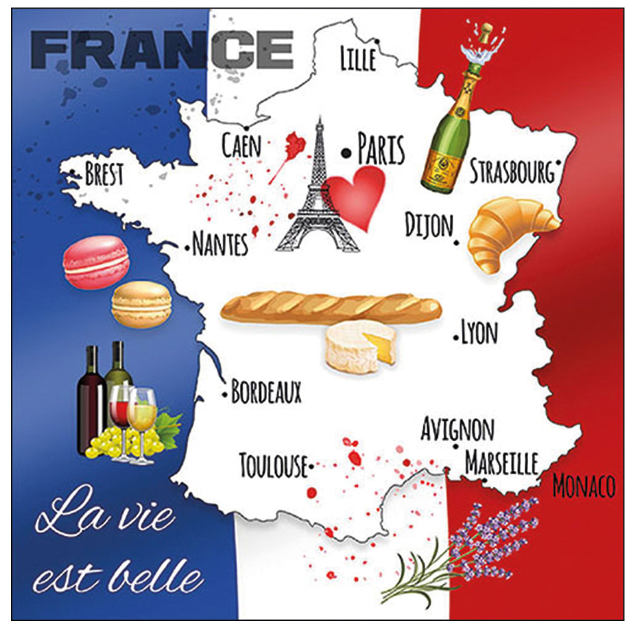 80x Tafel diner/lunch servetten 33 x 33 cm Frankrijk landen vlag thema print -