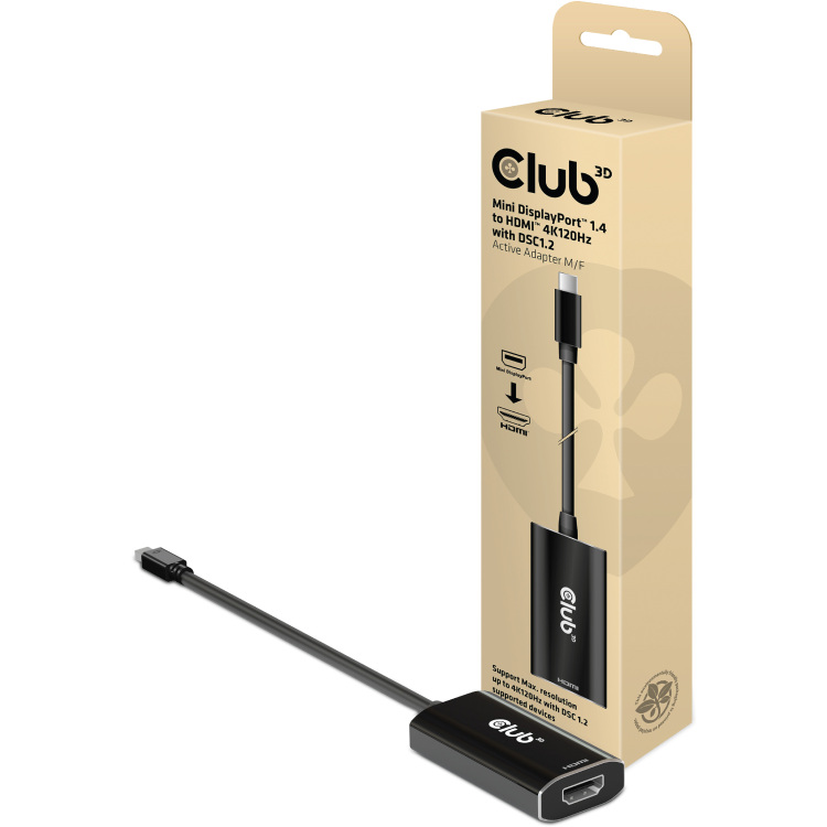 Club 3D Mini DisplayPort 1.4 > HDMI met DSC1.2 Active adapter 0,15 meter, 4K 120Hz