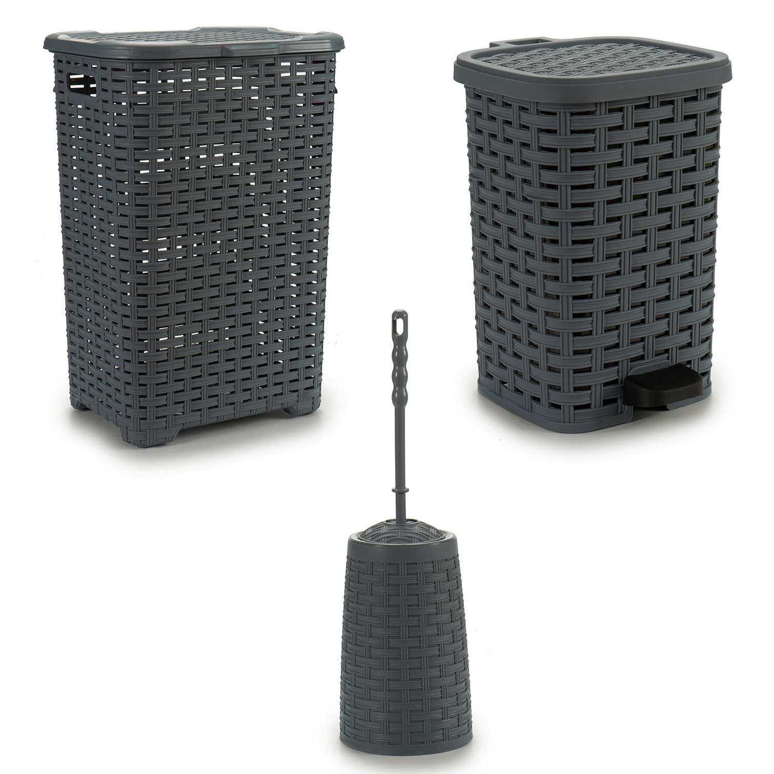 Badkamer/toilet accessoires set kunststof 3-delig grijs -