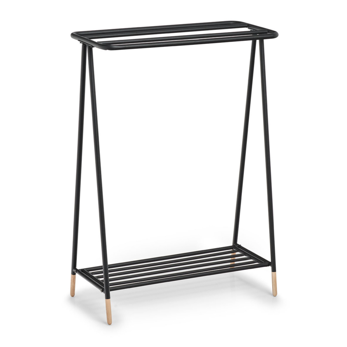 Luxe handdoek badkamer rek zwart metaal/hout 60 x 30 x 85 cm -