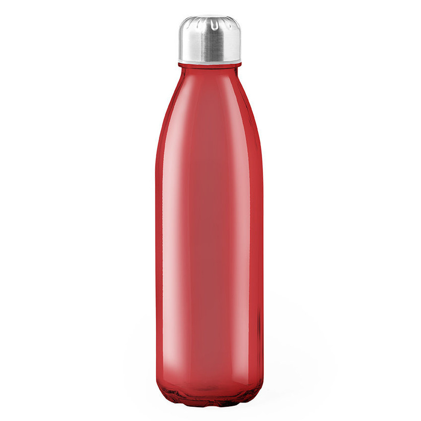 Glazen waterfles/drinkfles met RVS dop - rood transparant - 650 ml - Sportfles - Bidon -