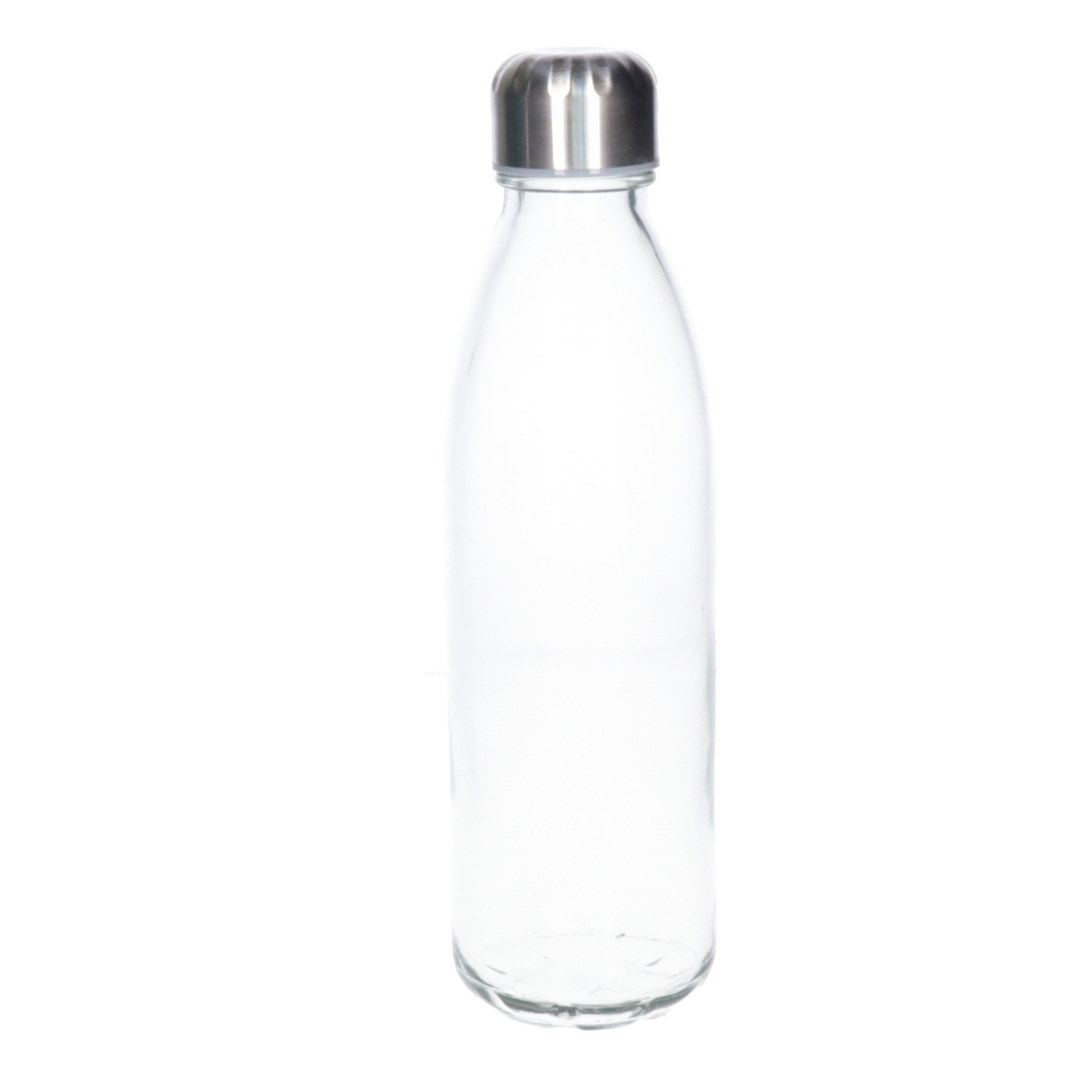 Waterfles/drinkfles - transparant - met RVS dop - 650 ml - glas - Sportfles - Bidon -