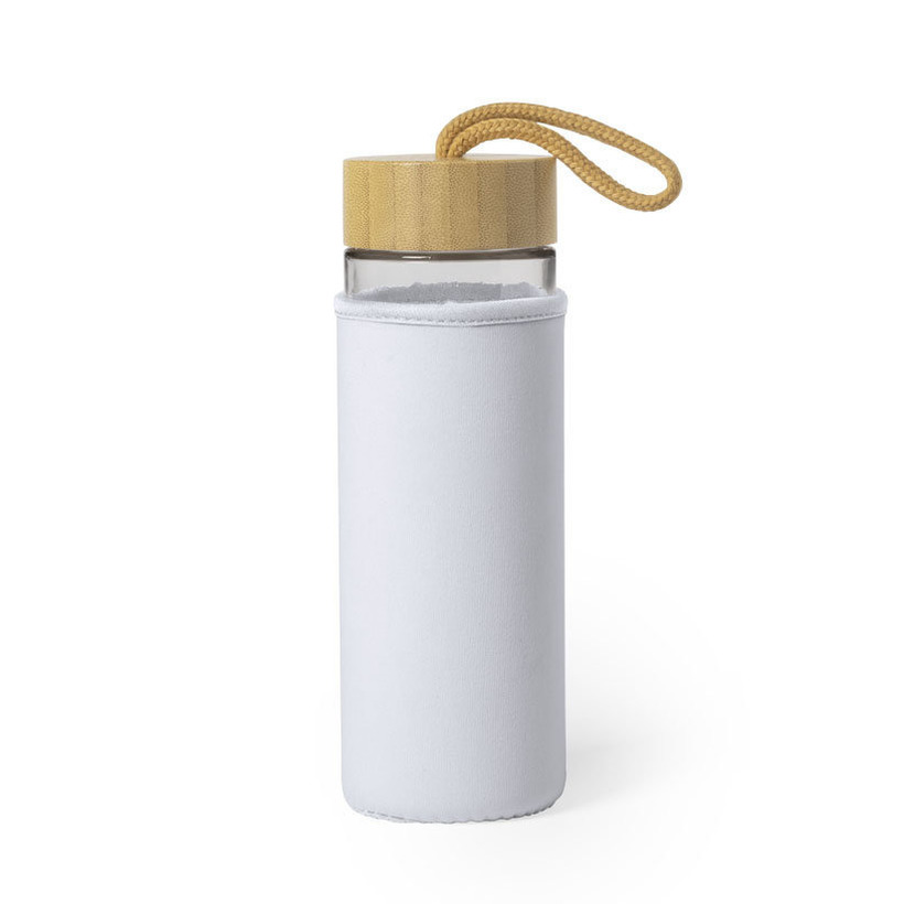 waterfles/drinkfles - glas - softshell bescherm hoes - wit - 530 ml - Sportfles - Bidon -