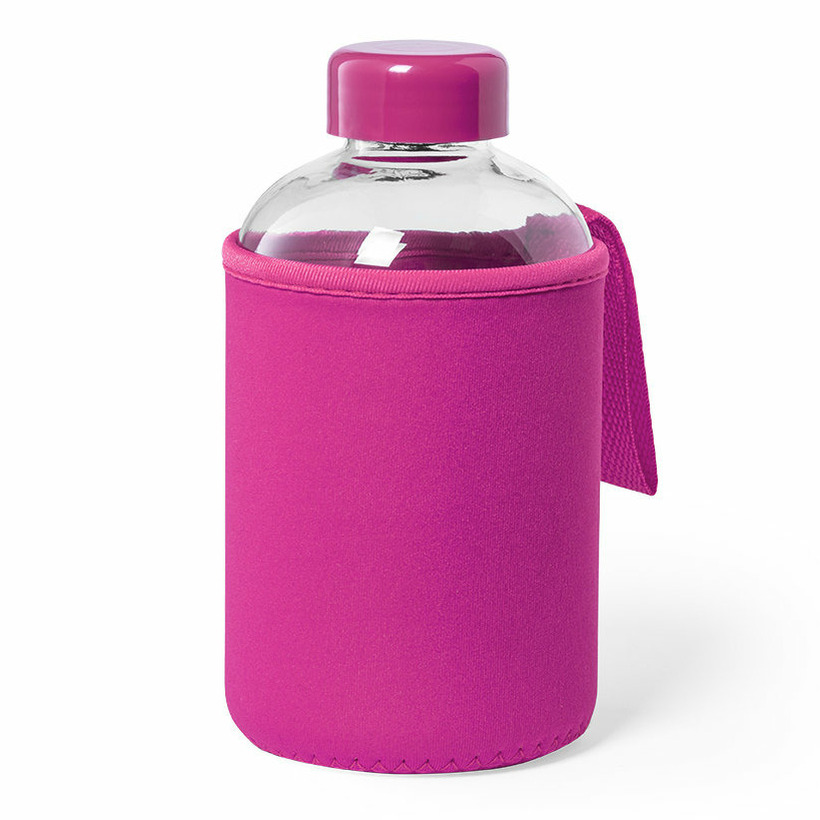Glazen waterfles/drinkfles softshell bescherm hoes - roze - 600 ml - Sportfles - Bidon -