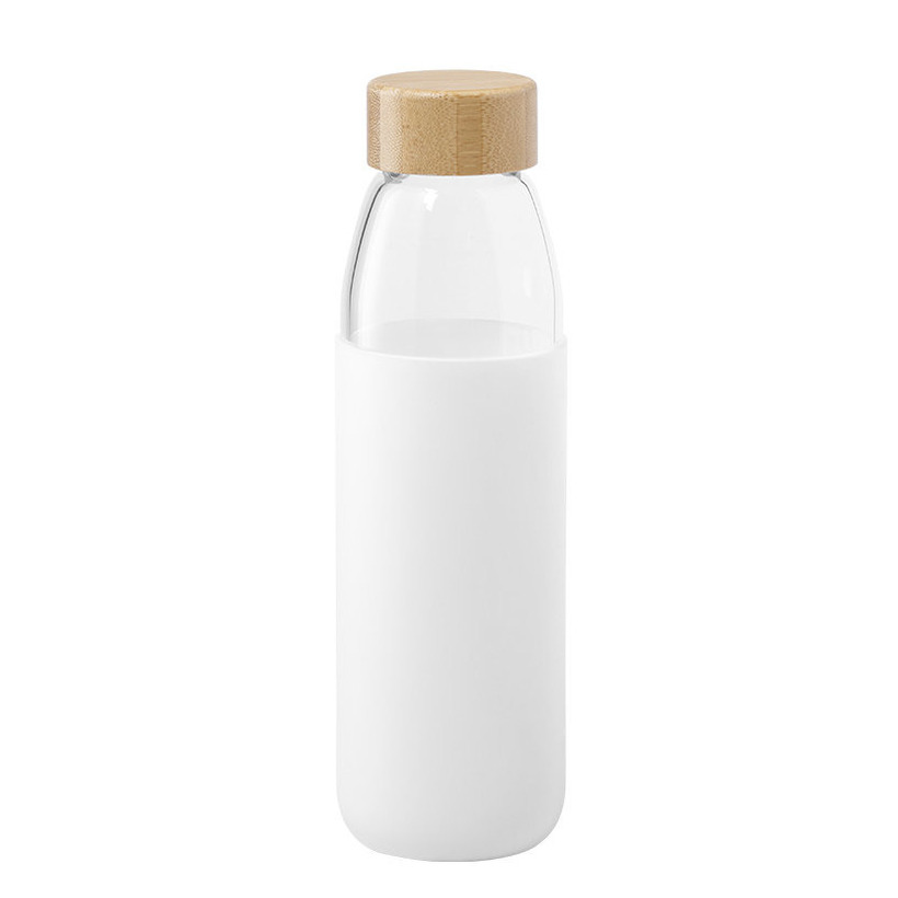 Glazen waterfles/drinkfles - siliconen bescherm hoes Wit - 540 ml - Sportfles - Bidon -