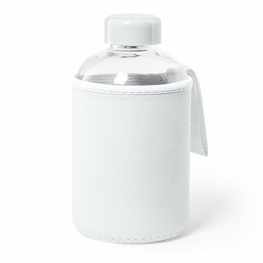 Glazen waterfles/drinkfles softshell bescherm hoes - wit - 600 ml - Sportfles - Bidon -