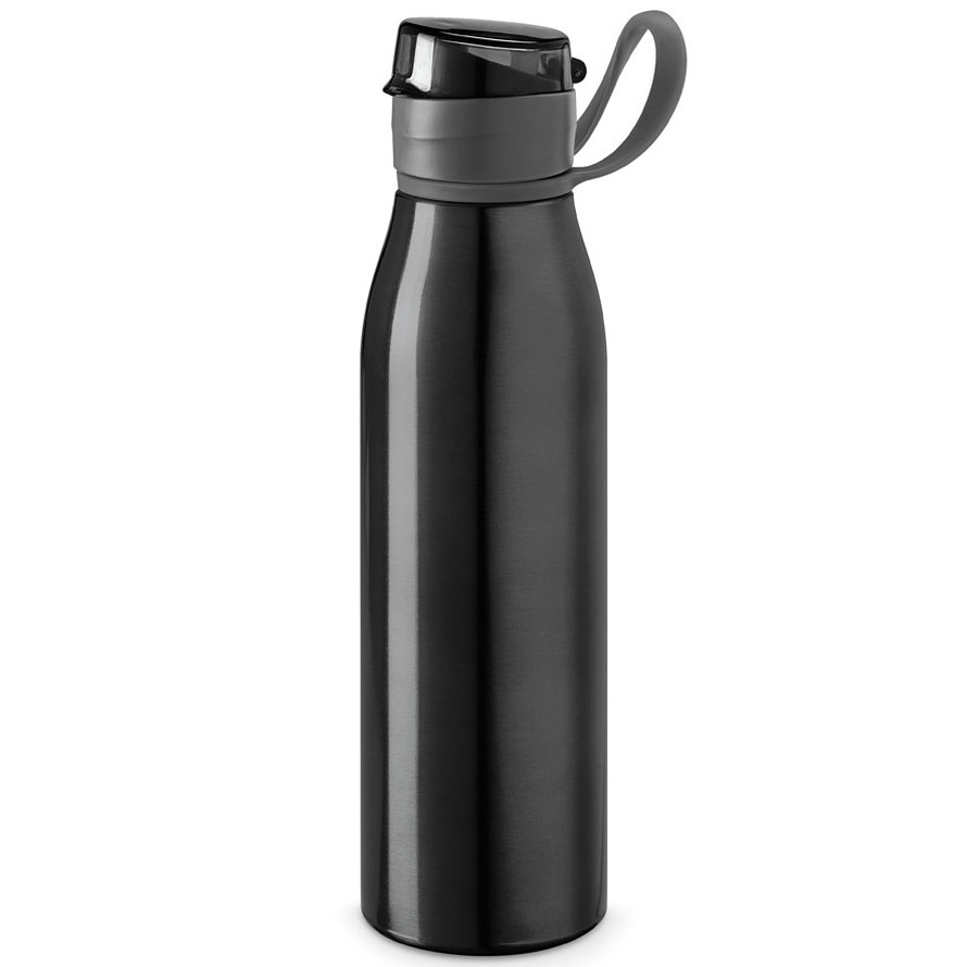 Aluminium waterfles/drinkflesmet klepdop en handvat - zwart - 650 ml - Sportfles - Bidon -