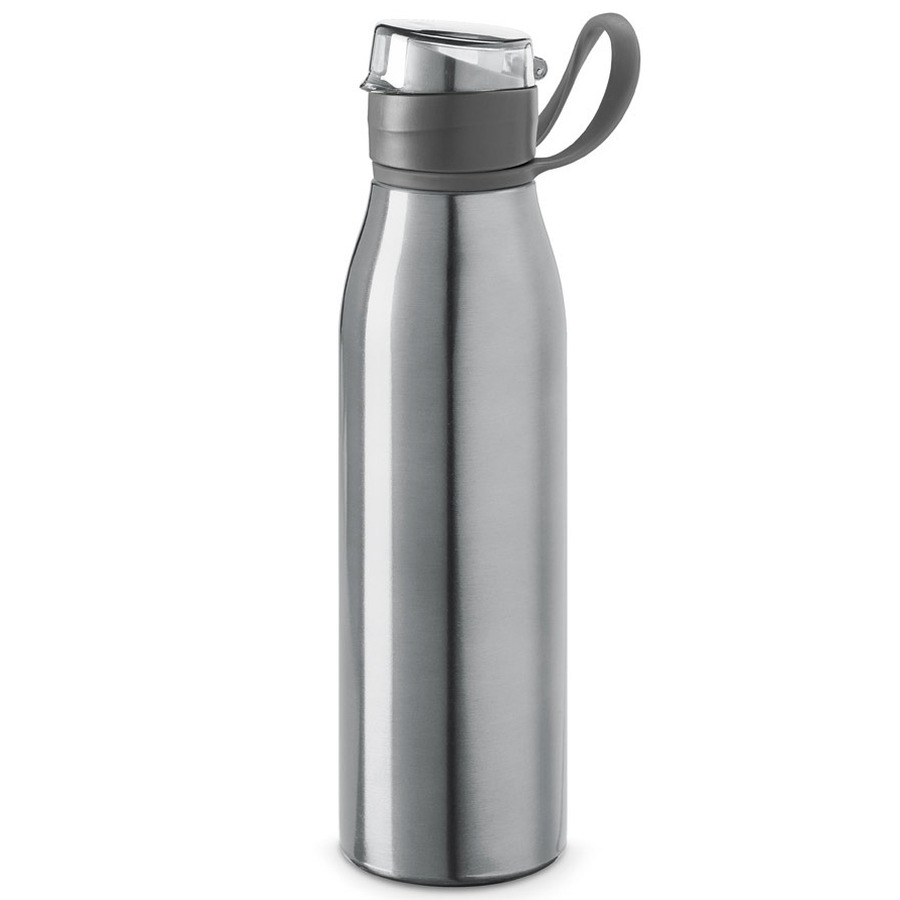 Aluminium waterfles/drinkflesmet klepdop en handvat - zilver - 650 ml - Sportfles - Bidon -