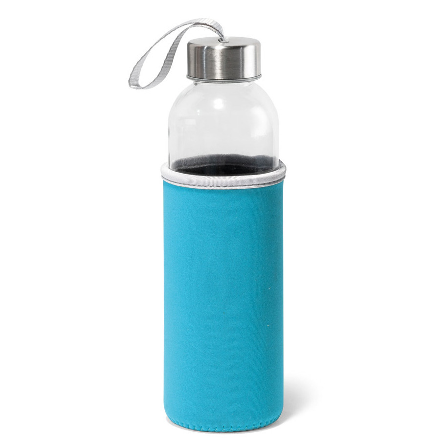 Sport waterfles/drinkfles - met softshell beschermhoes blauw - 520 ml - Sportfles - Bidon -