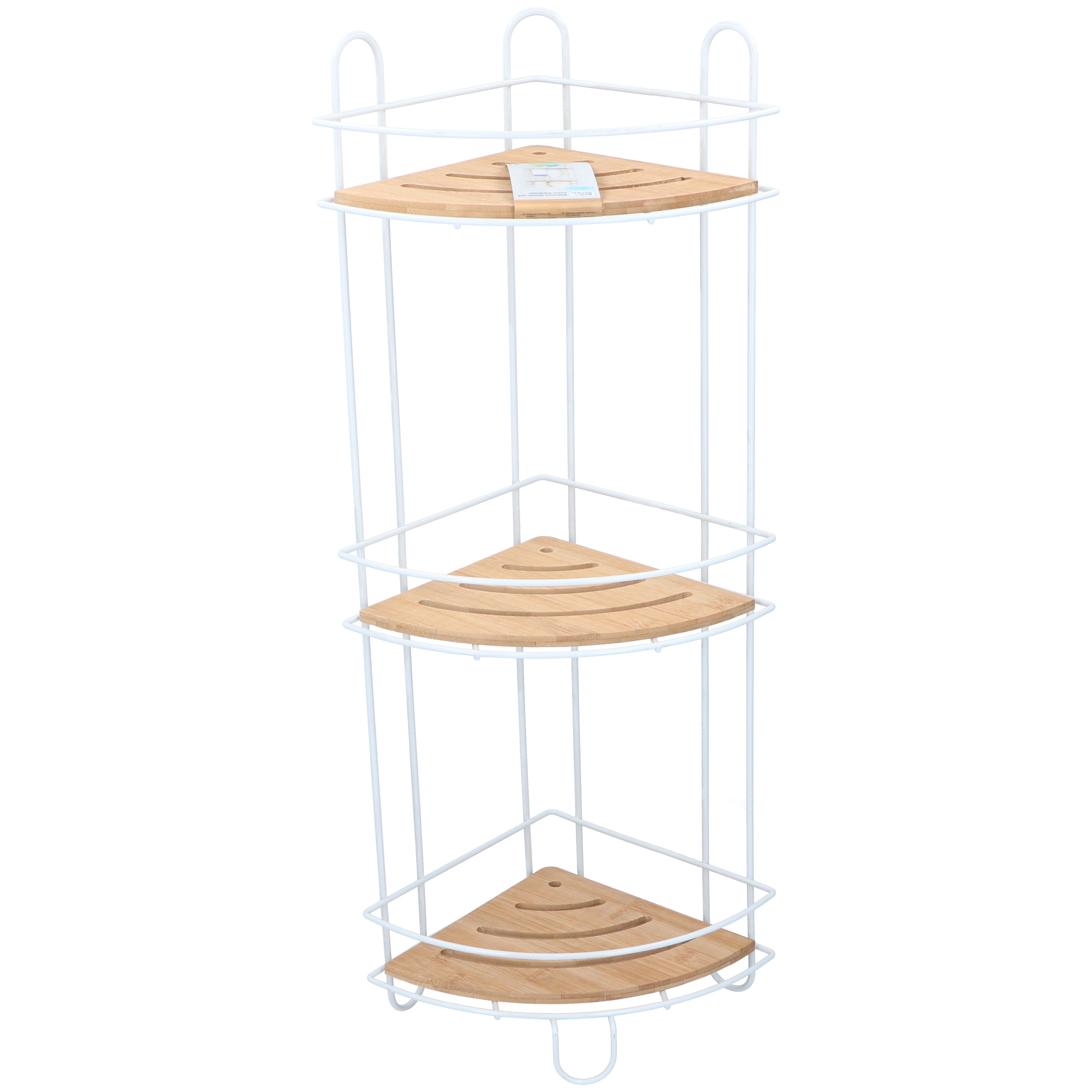 Doucherekje - hoek model - metaal - bamboe - wit - 3-laags - 21 x 66 cm -